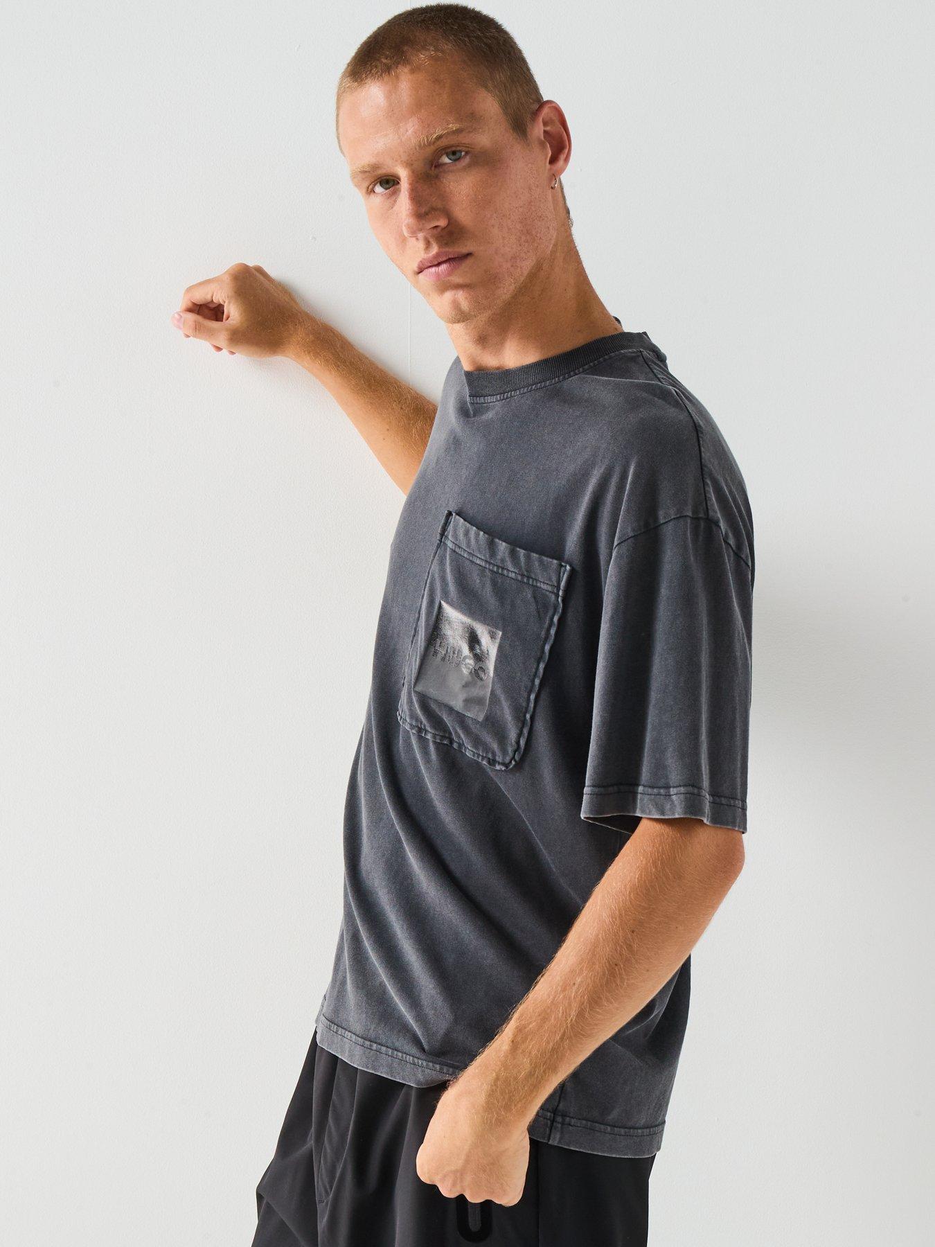  image of hugo-oversized-fit-darfel-acid-washed-pocket-t-shirt-black