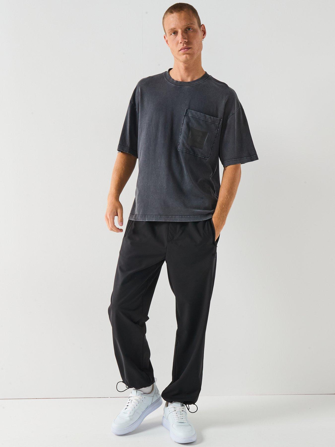  image of hugo-oversized-fit-darfel-acid-washed-pocket-t-shirt-black