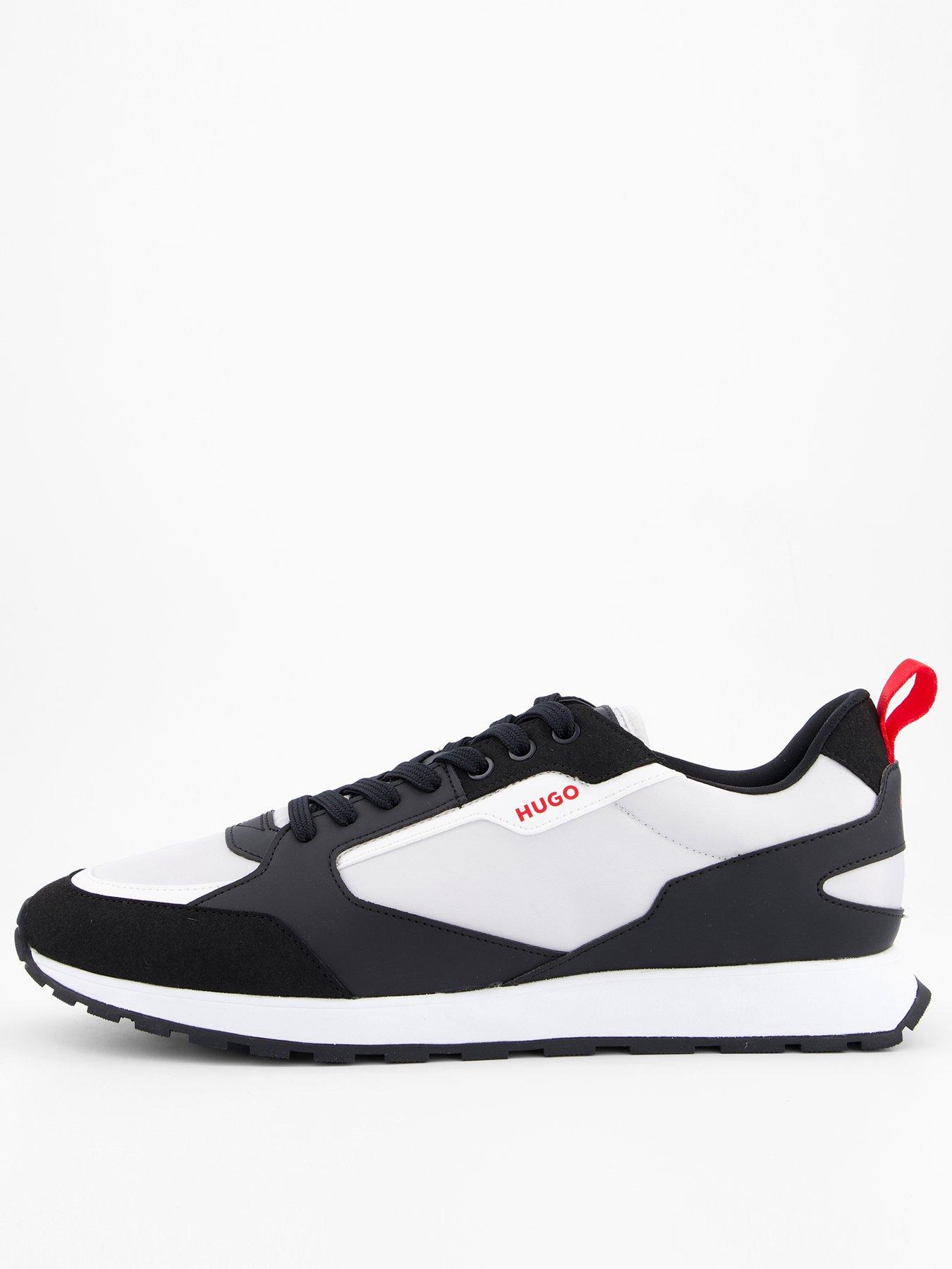 Image 1 of 7 of HUGO Icelin Nylon/Leather Lace Runner Trainers - White/Black