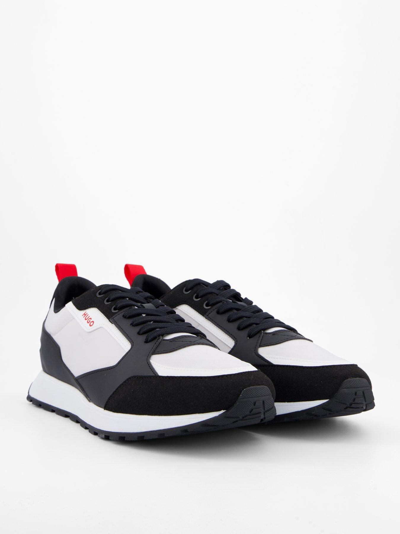 Image 6 of 7 of HUGO Icelin Nylon/Leather Lace Runner Trainers - White/Black