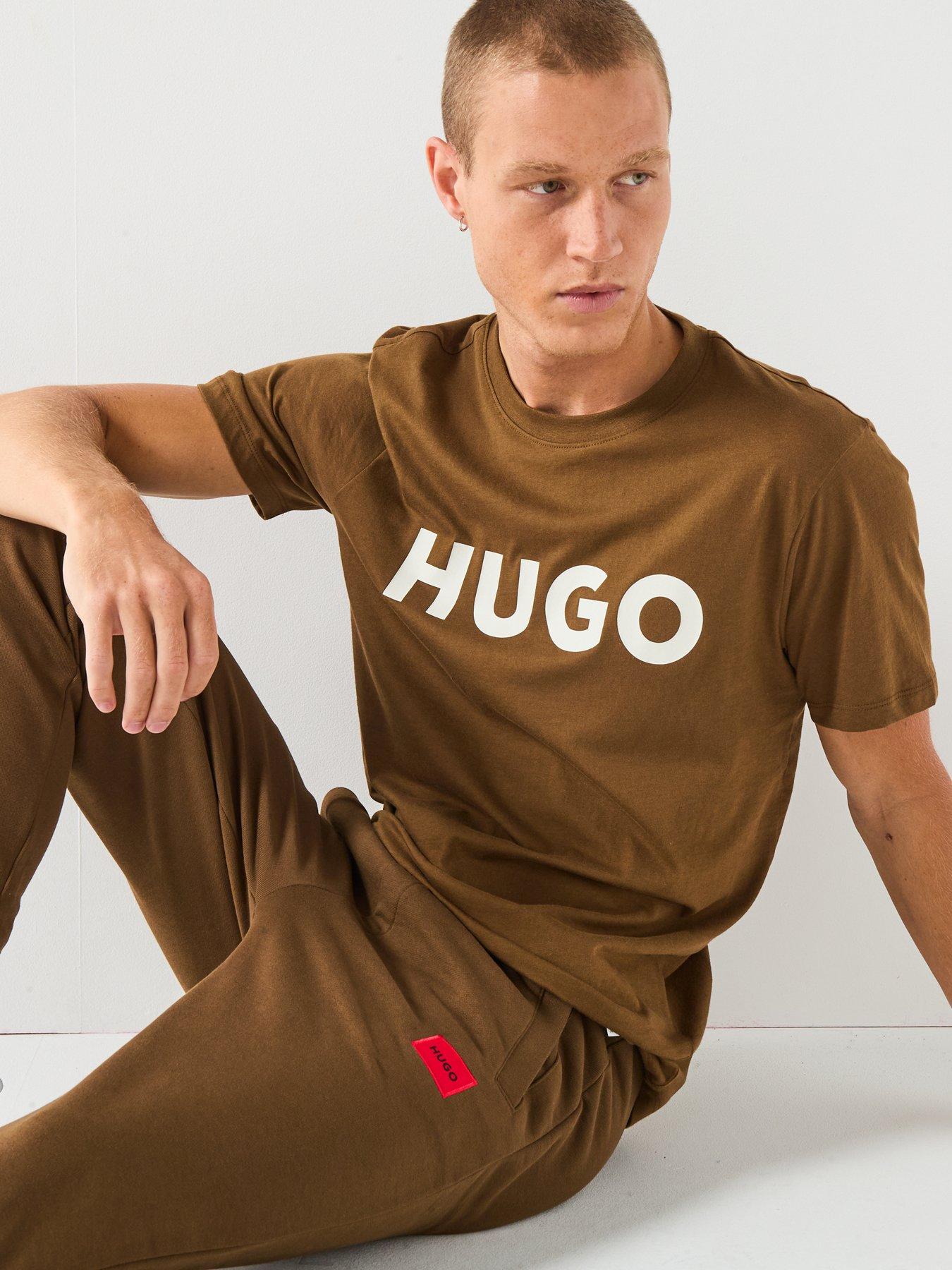  image of hugo-dulivio-regular-fit-large-logo-t-shirt-brown