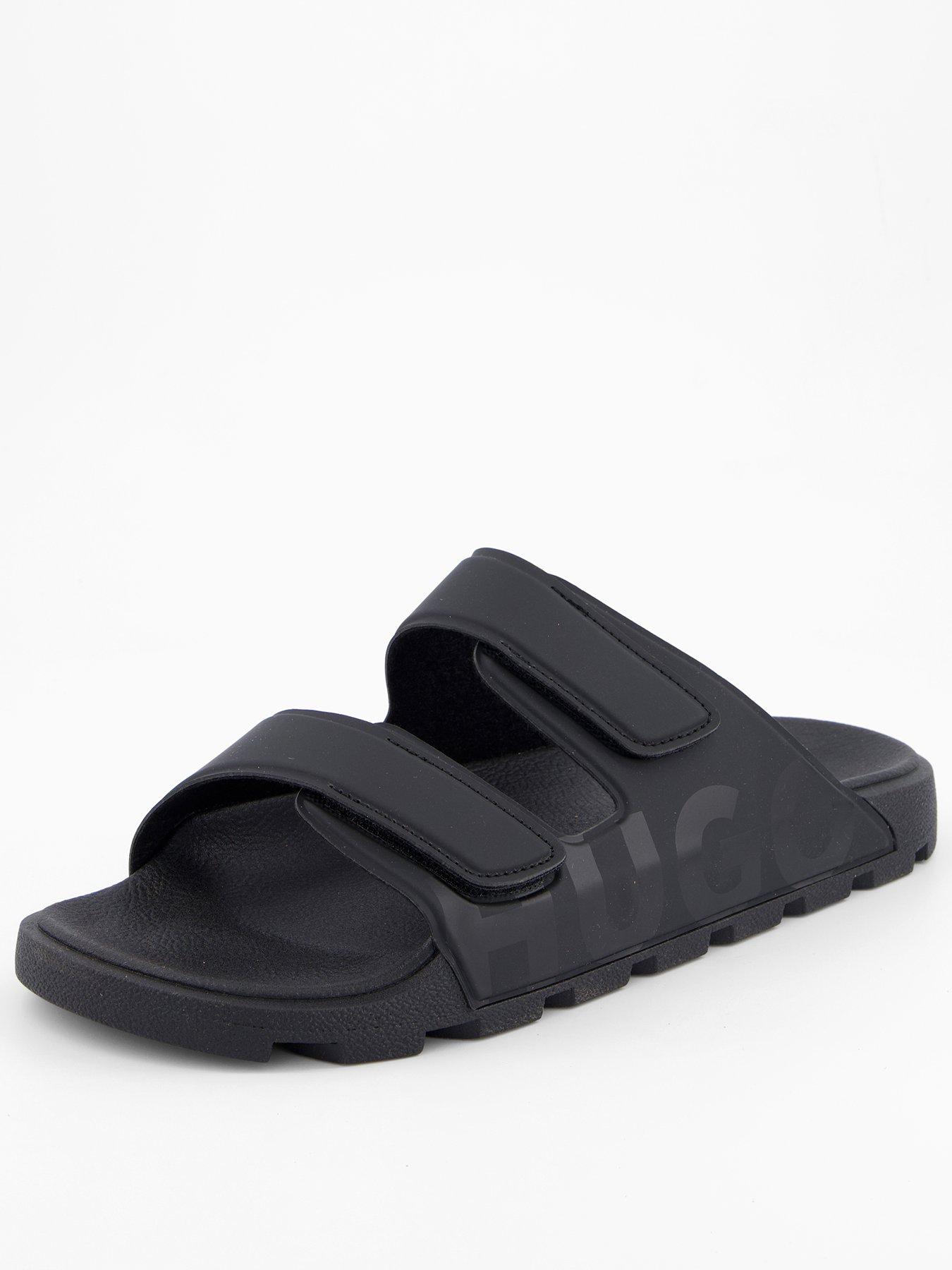 undefined Evander Two Strap Logo Sandals - Black