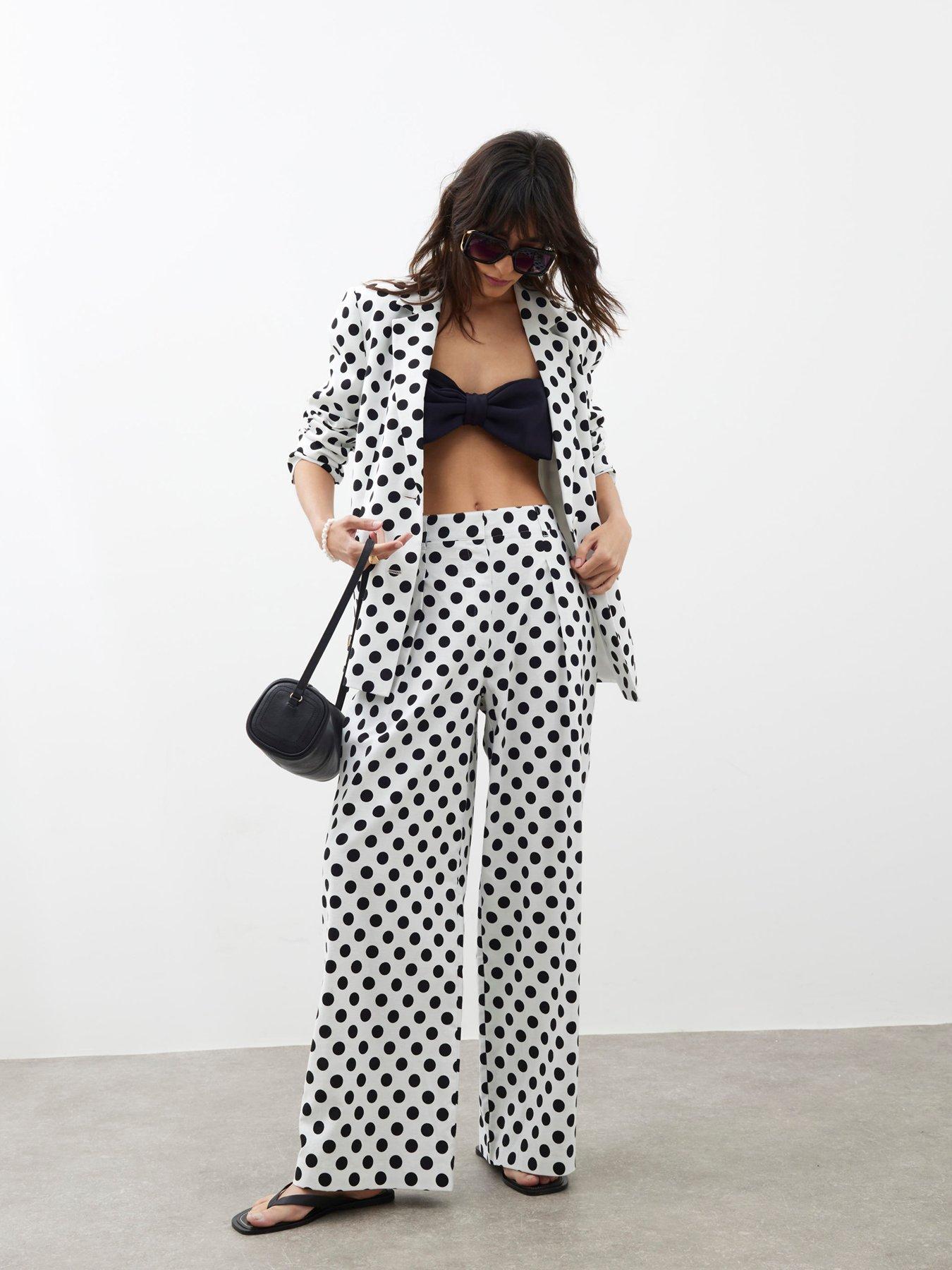 River Island Polka Dot Wide Trousers - White