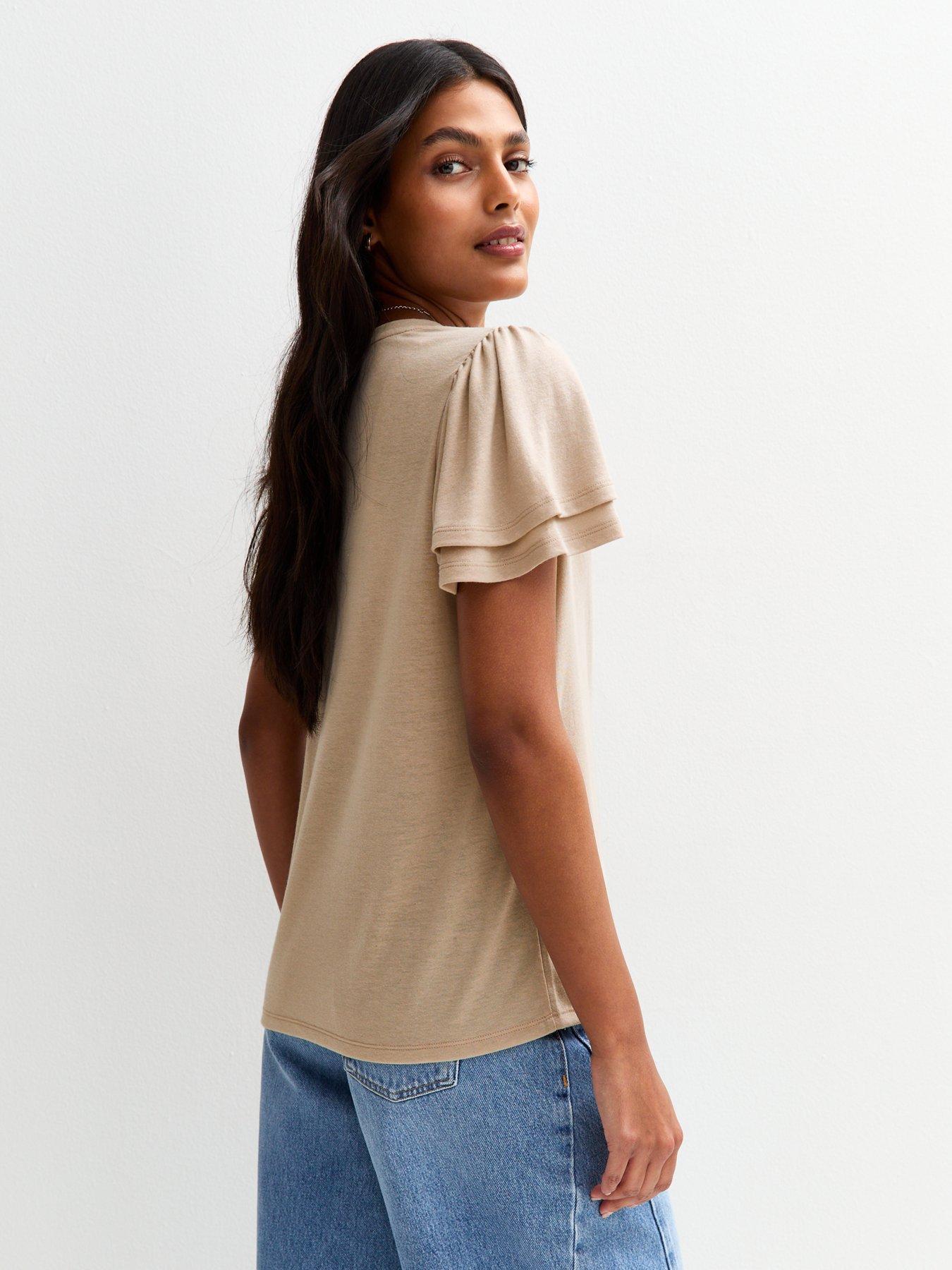 stillFront image of new-look-mink-flutter-sleeve-t-shirt-grey