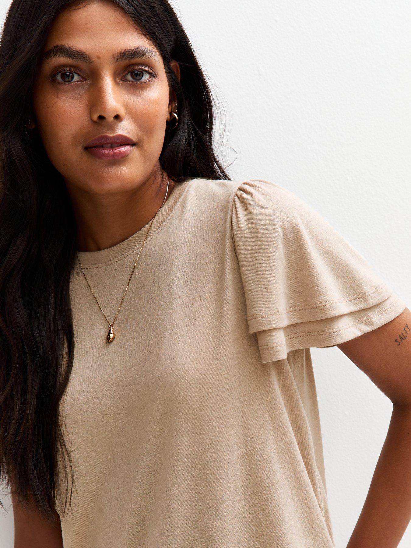  image of new-look-mink-flutter-sleeve-t-shirt-grey