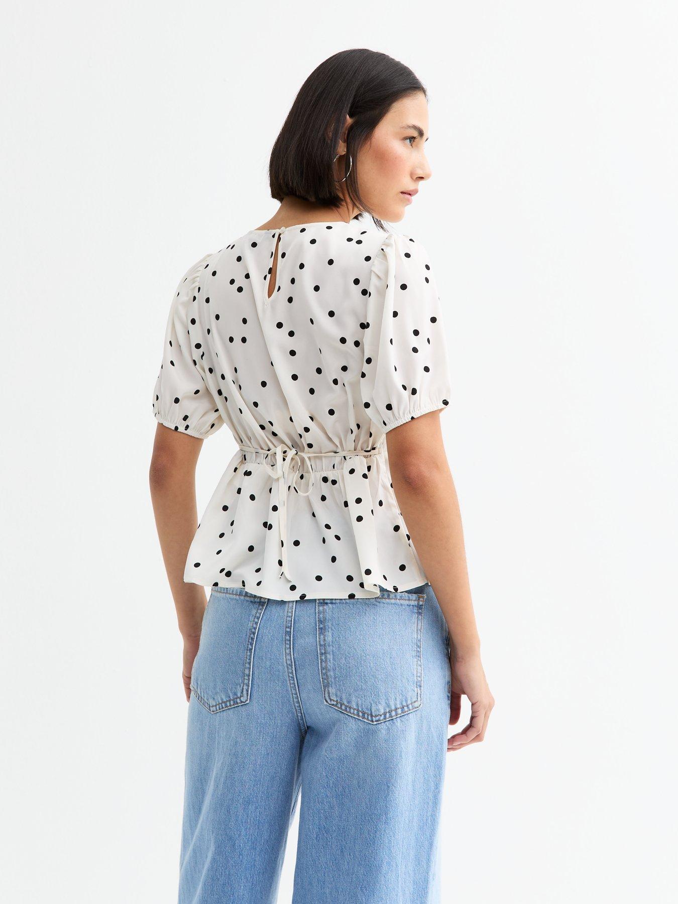 stillFront image of new-look-white-spot-print-v-neck-tea-blouse