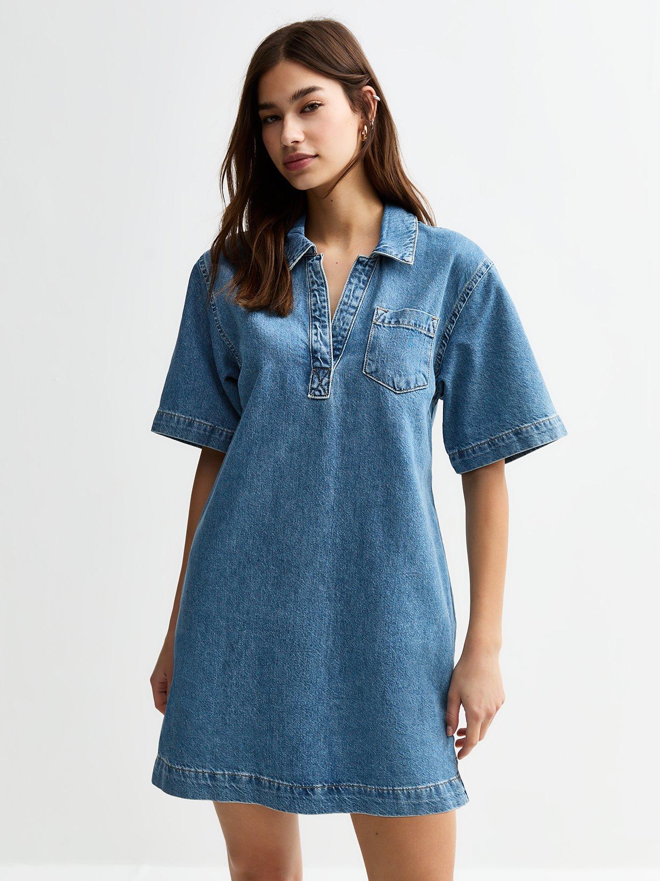 front image of new-look-denim-tunic-dress-blue