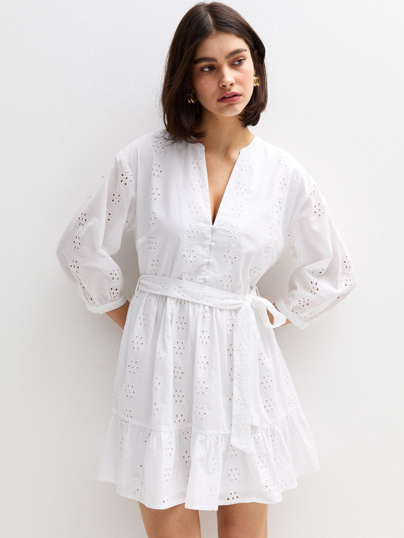 New Look Broderie Anglaise Mini Dress - White