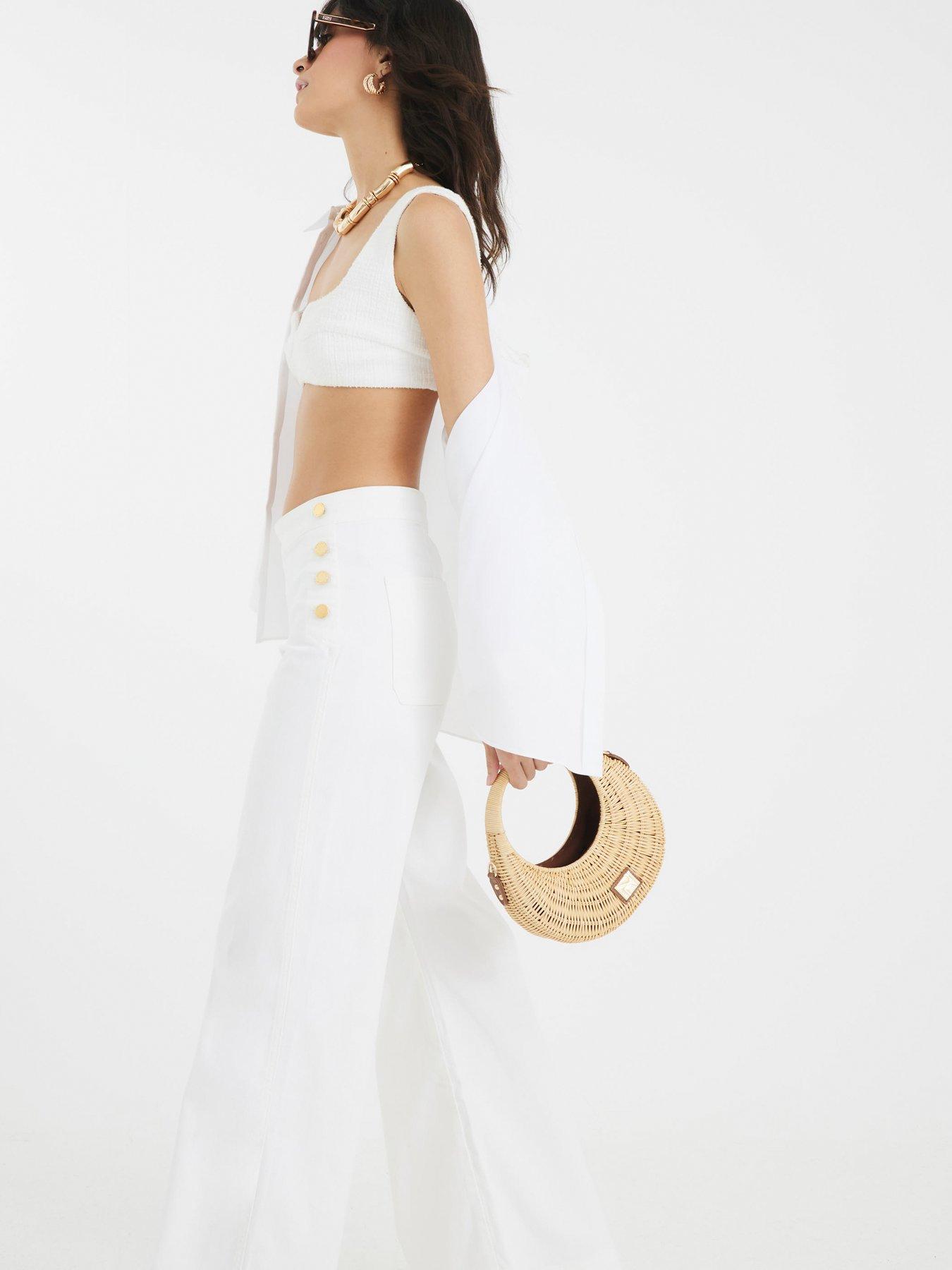 Image 3 of 4 of River Island Palazzo Button Pants - White