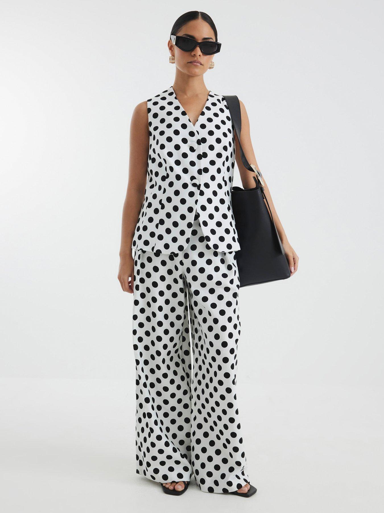 front image of river-island-petite-polka-dot-wide-leg-trousers