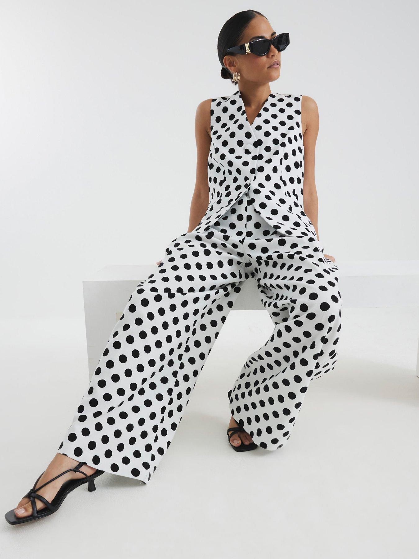  image of river-island-petite-polka-dot-wide-leg-trousers