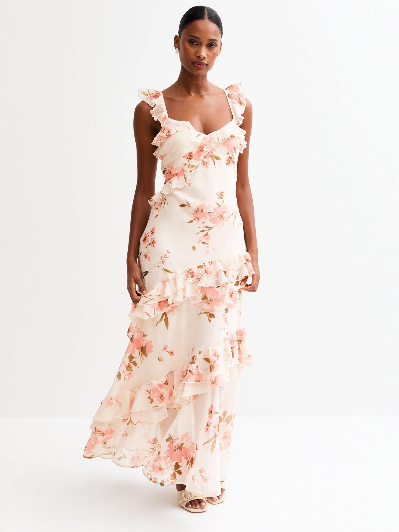 New Look Vintage Floral Print Chiffon Maxi Dress Cream Littlewoods