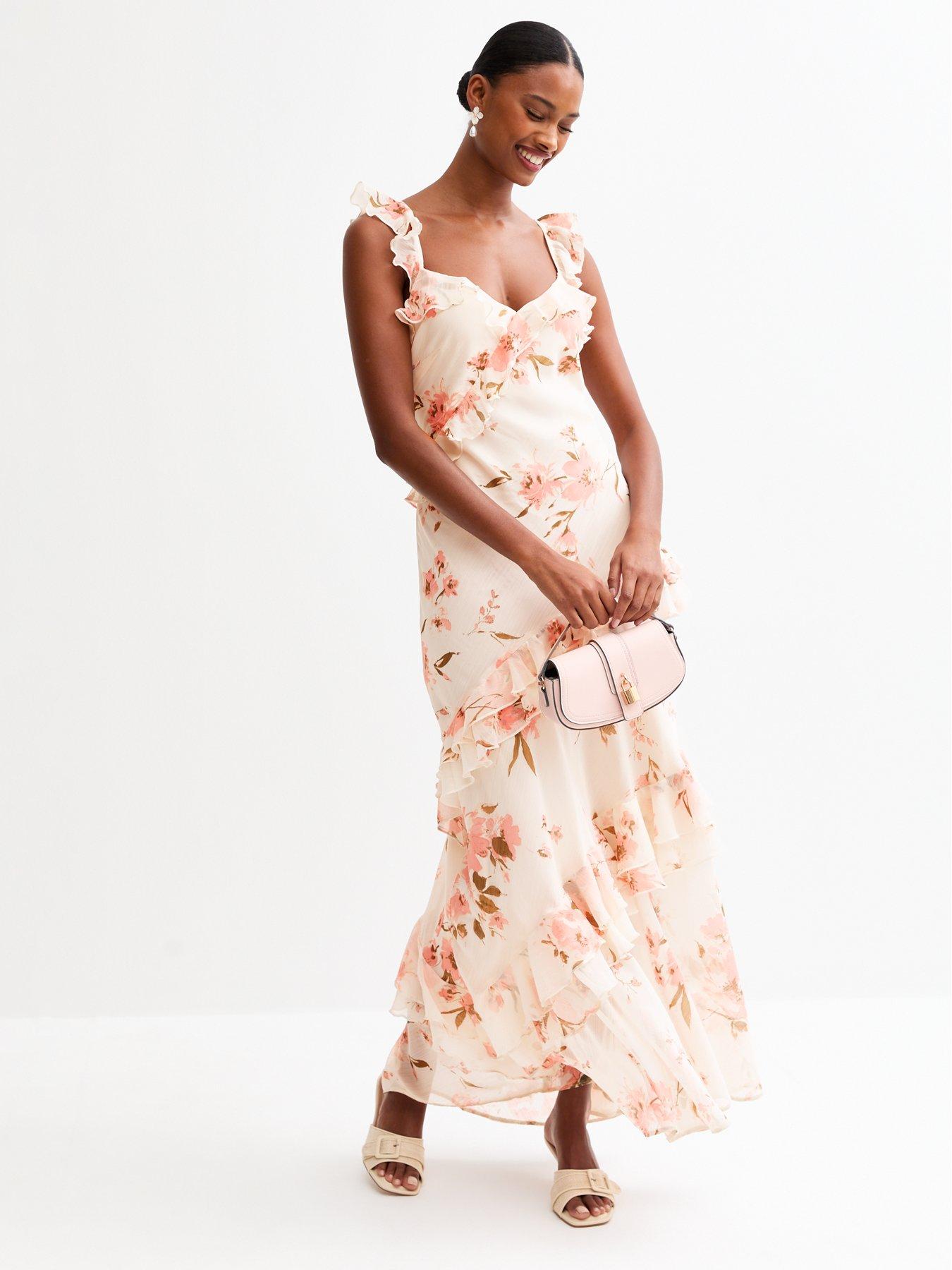 New Look Vintage Floral Print Chiffon Maxi Dress - Cream | Littlewoods