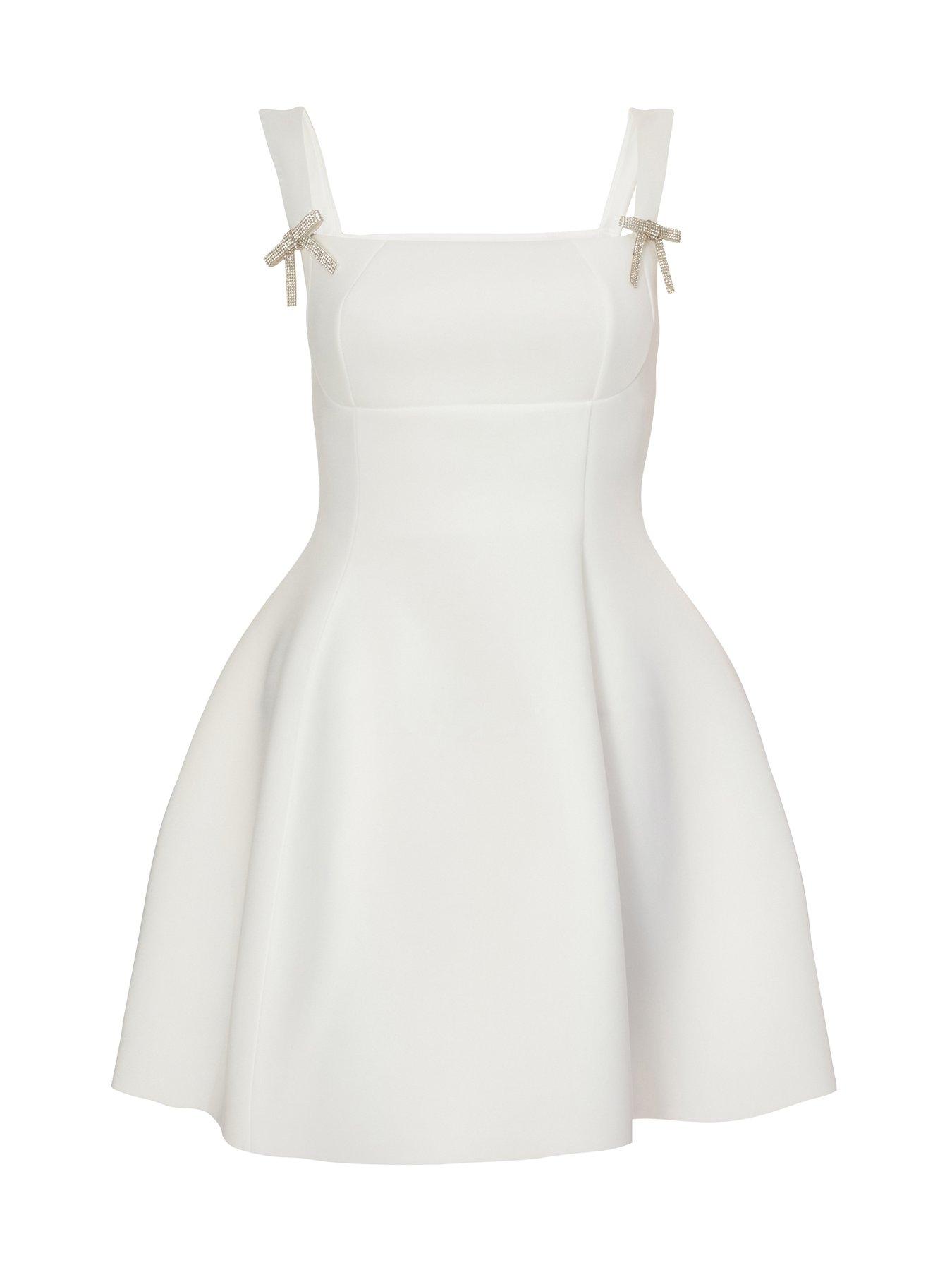 princess polly baby blue dress Slim Linen Blend Mini A-Line Dress | White