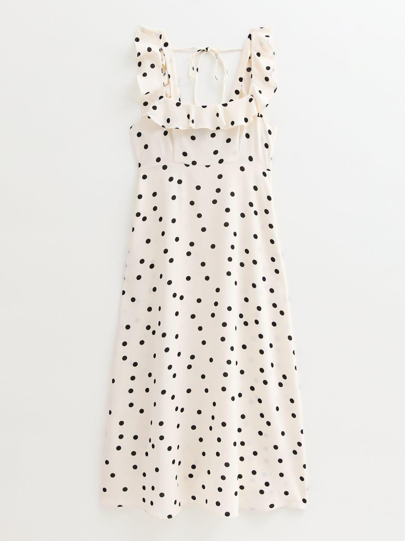 New Look Cream Polka Dot Ruffle Trim Chiffon Midi Dress Littlewoods