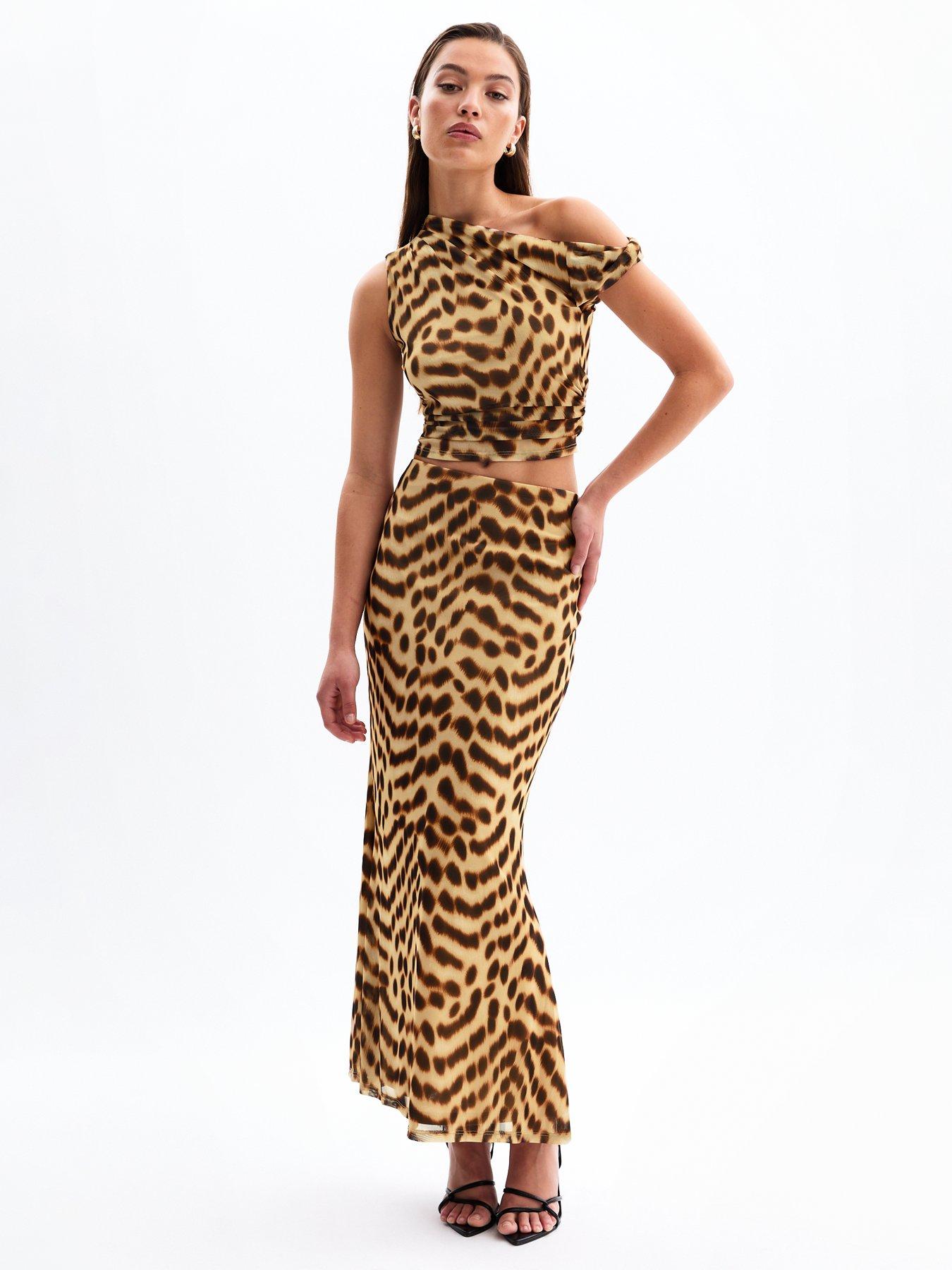  image of new-look-leopard-print-mesh-midi-skirt-brown