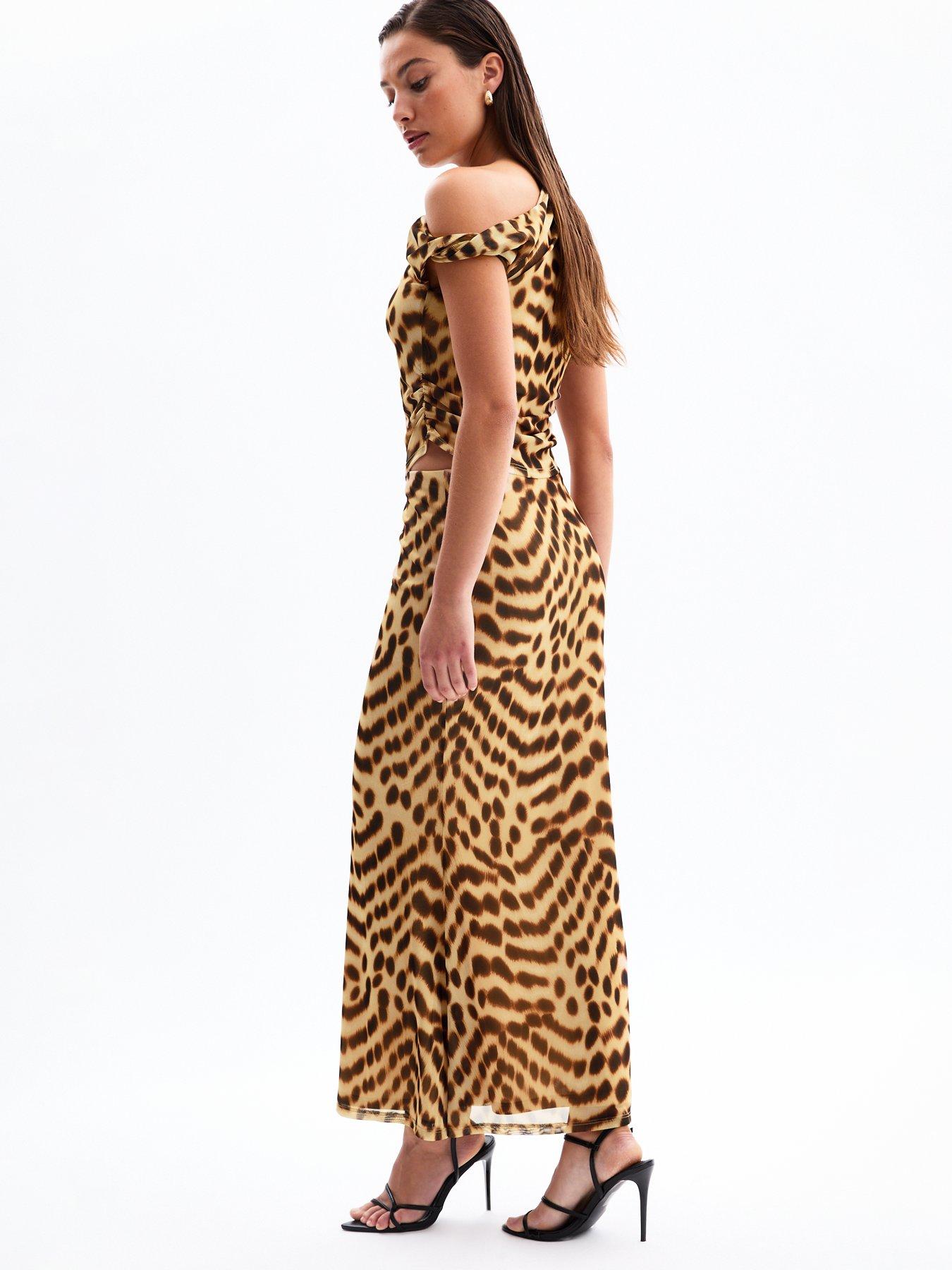 image of new-look-leopard-print-mesh-midi-skirt-brown