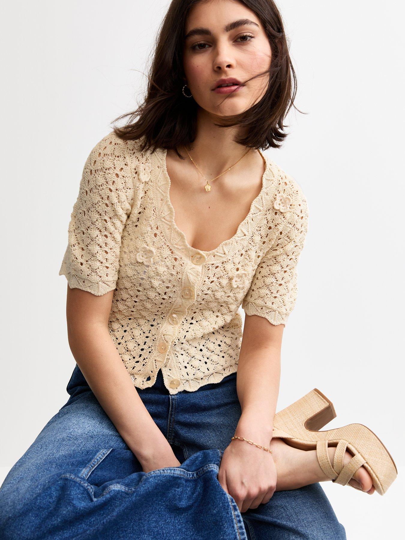 front image of new-look-open-knit-floral-appliqued-cardigan-cream