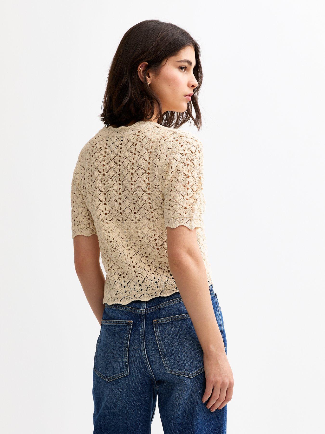 stillFront image of new-look-open-knit-floral-appliqued-cardigan-cream