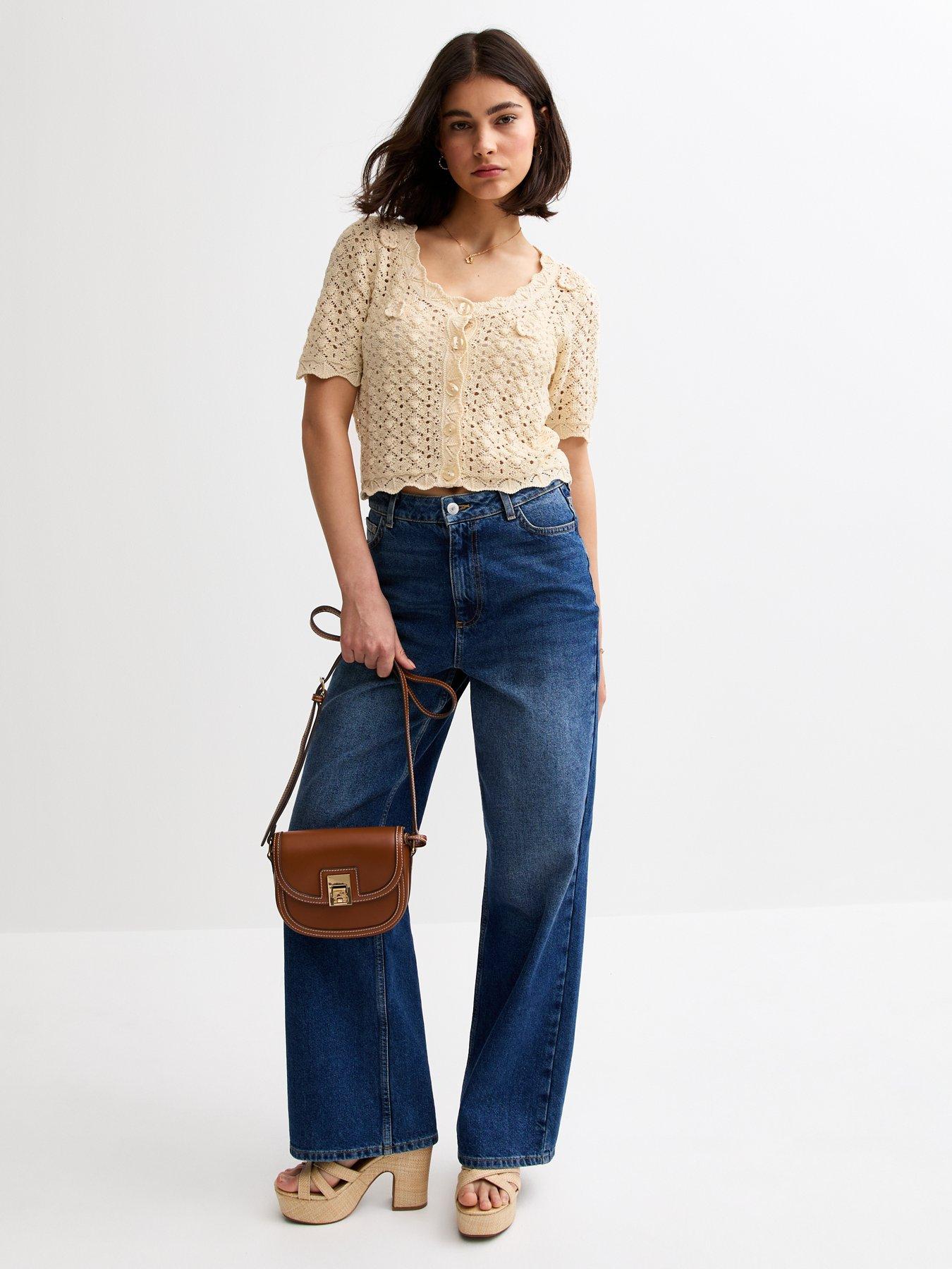  image of new-look-open-knit-floral-appliqued-cardigan-cream