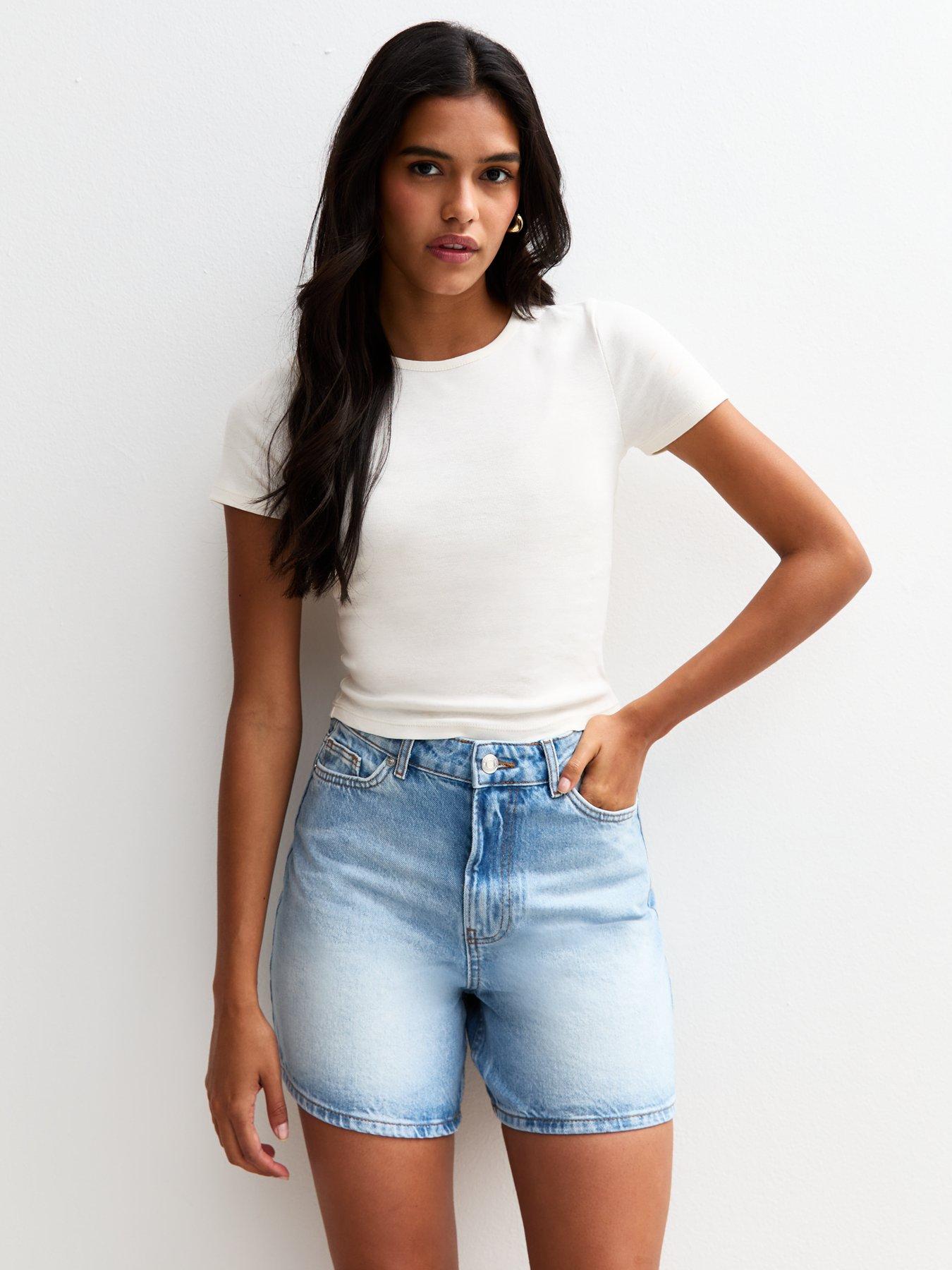 undefined Light Blue A-line Denim Shorts