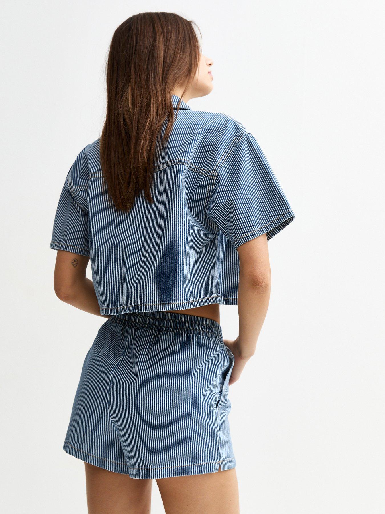 stillFront image of new-look-striped-denim-boxy-shirt-blue