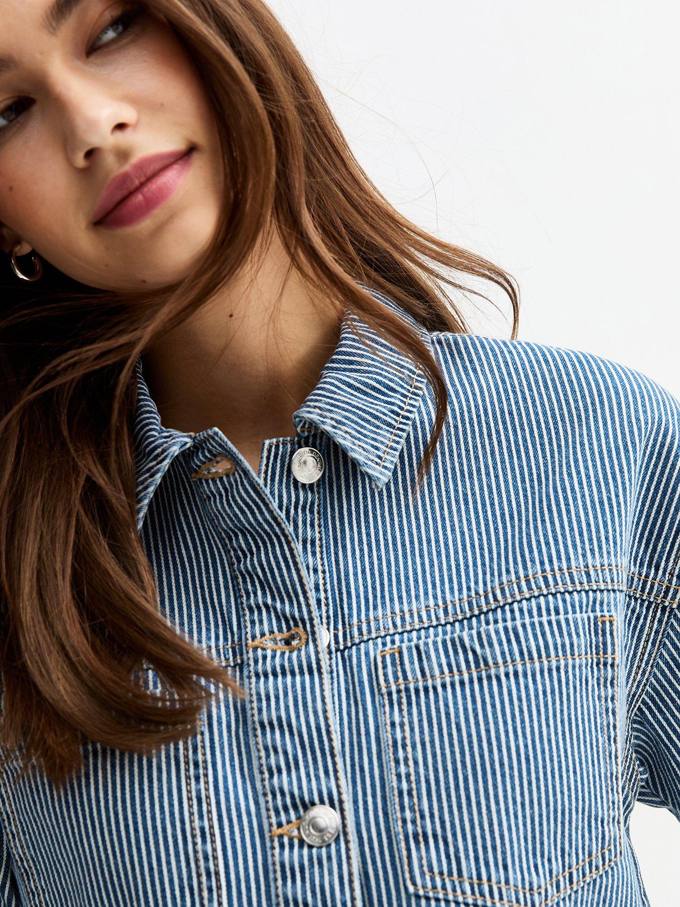  image of new-look-striped-denim-boxy-shirt-blue