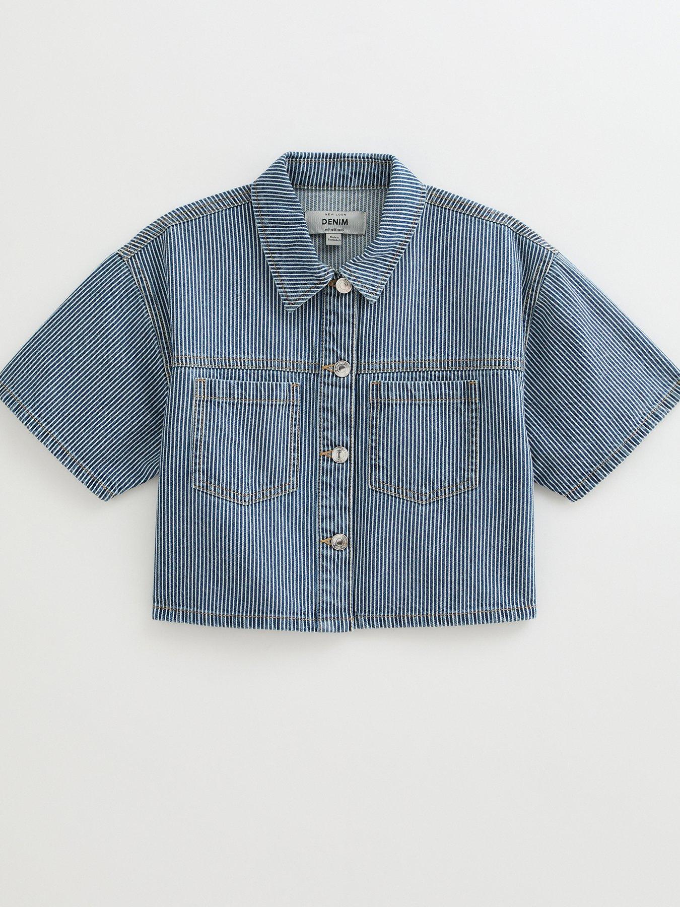  image of new-look-striped-denim-boxy-shirt-blue
