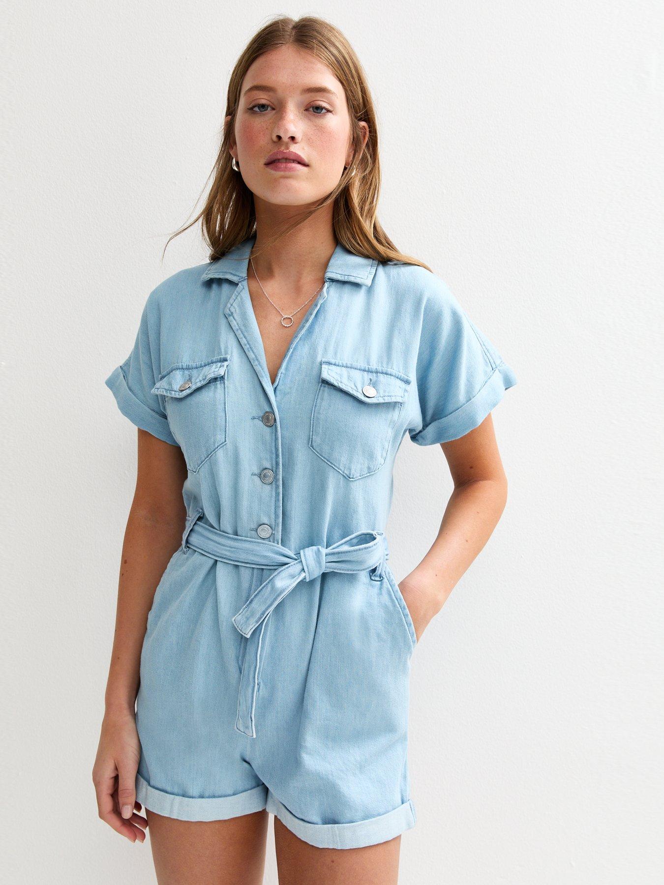 undefined Light Blue Soft Denim Playsuit