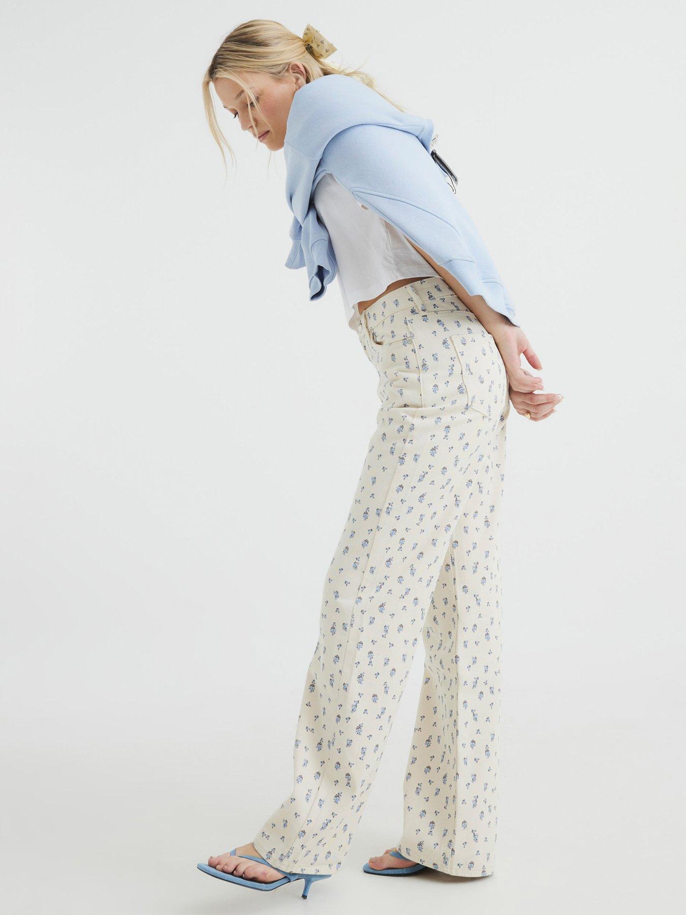 River Island Relaxed Straight Floral Jeans - Cream