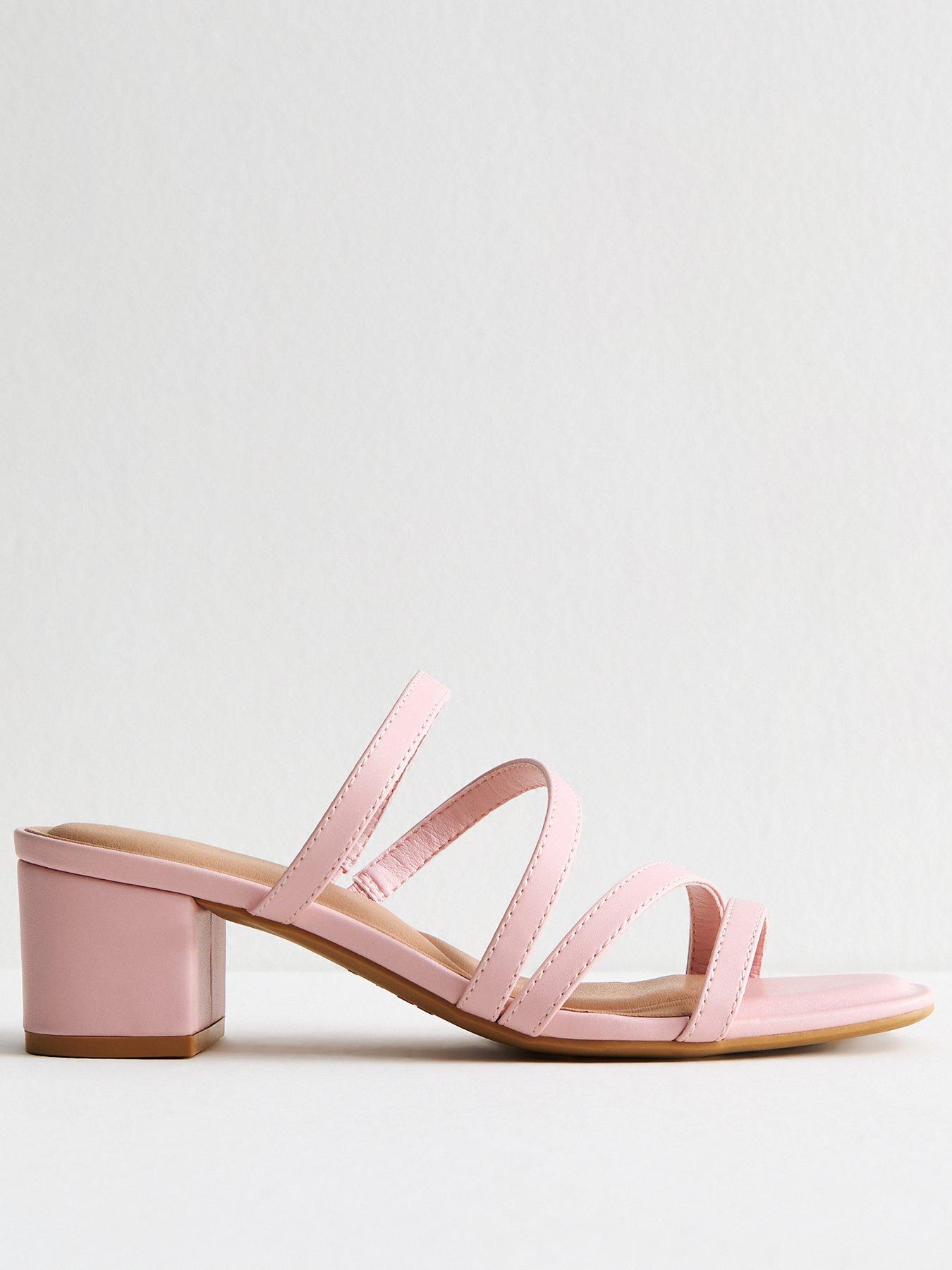 undefined Faux Leather Block Heel Mule Sandals - Pink