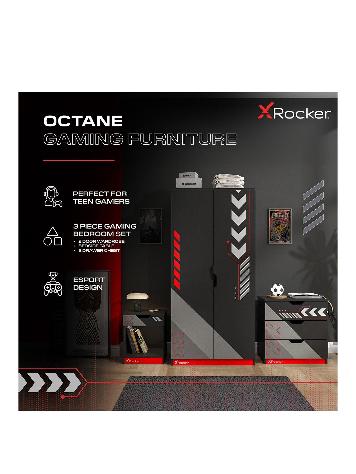  image of x-rocker-octane-3-piece-furniture-set-ndash-bedside-table-chest-and-wardrobe-red
