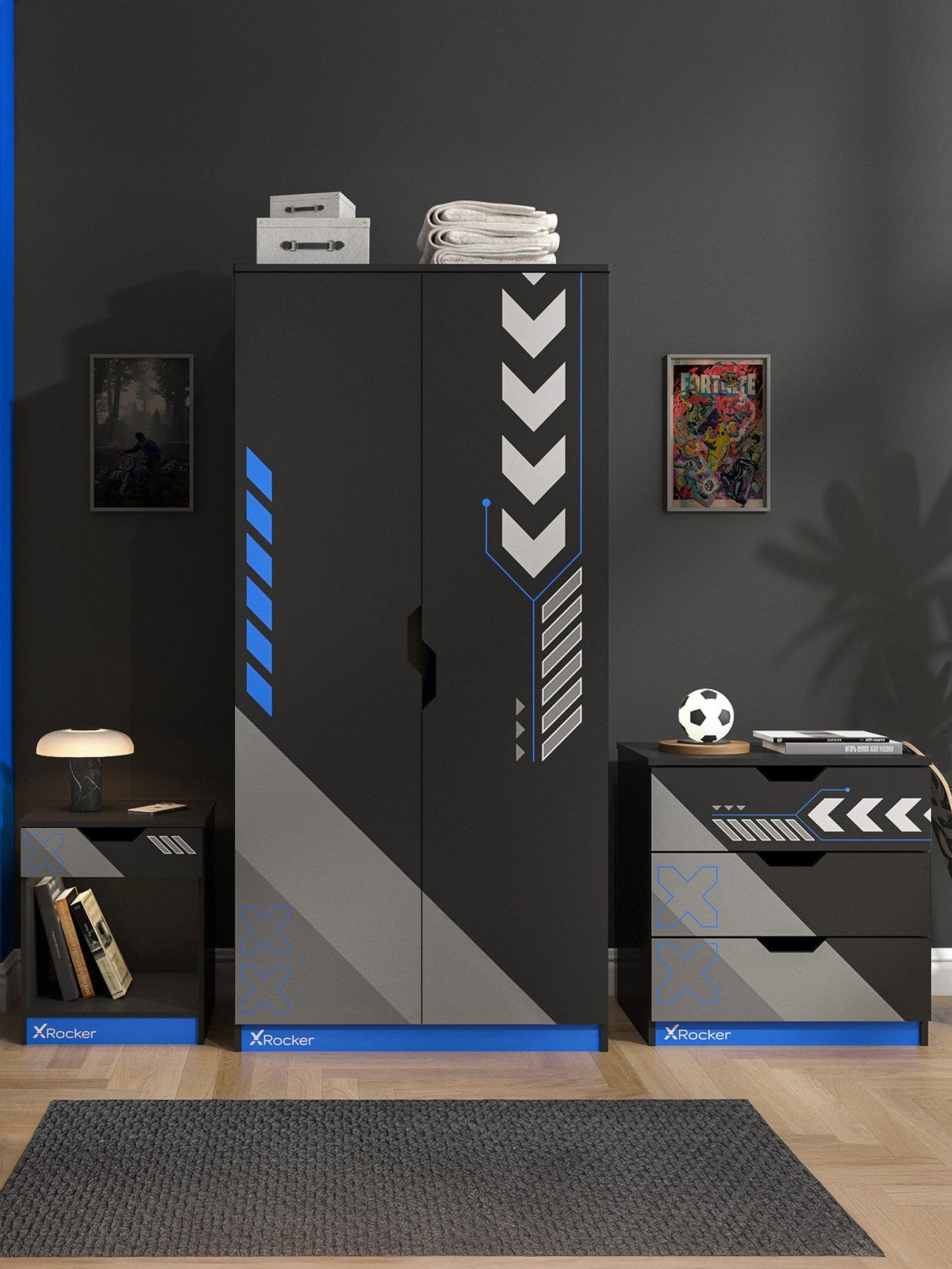 Image 1 of 7 of X Rocker Octane 3 Piece Furniture set &ndash; Bedside Table, Chest, and Wardrobe - Blue