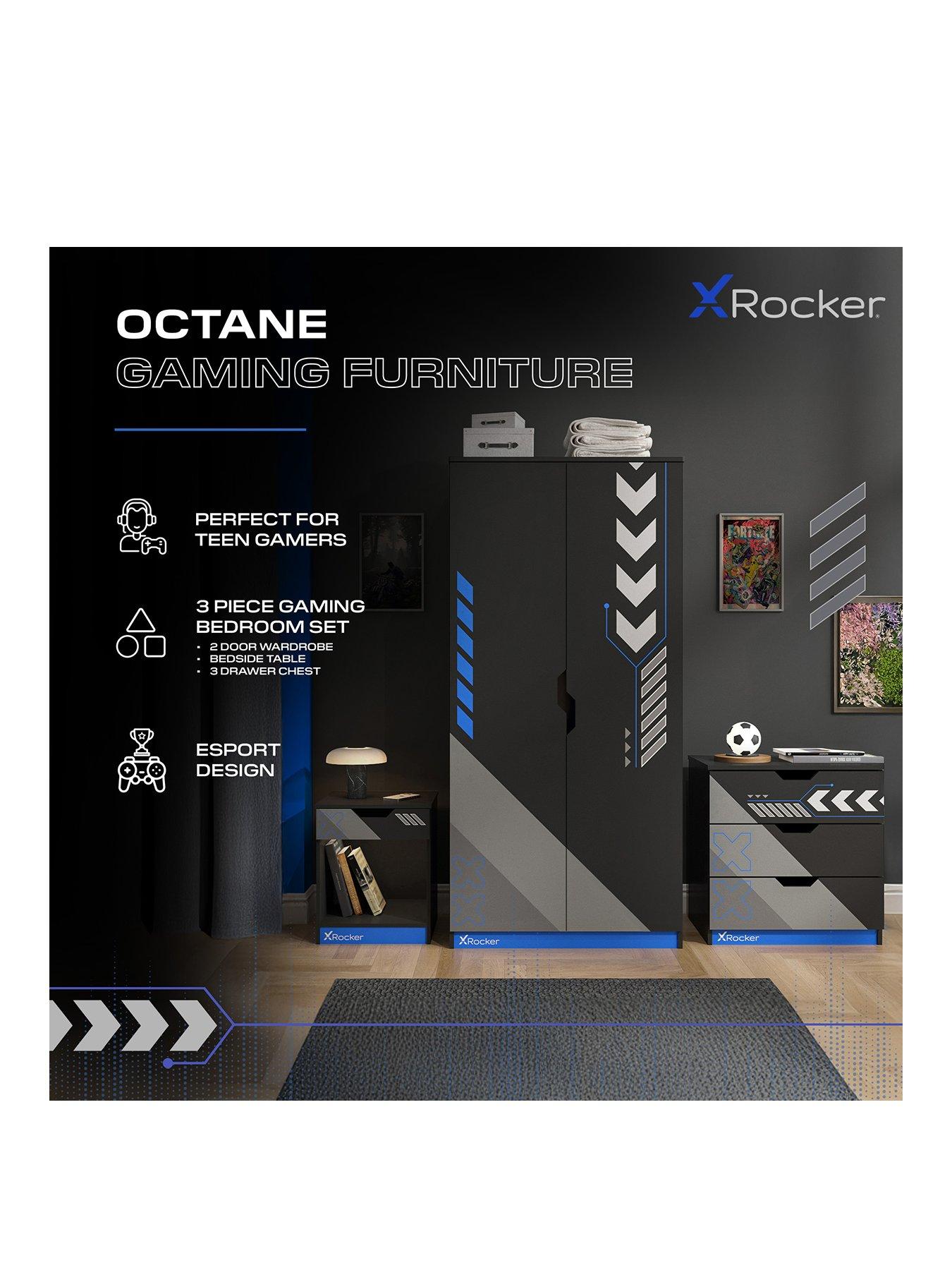  image of x-rocker-octane-3-piece-furniture-set-ndash-bedside-table-chest-and-wardrobe-blue