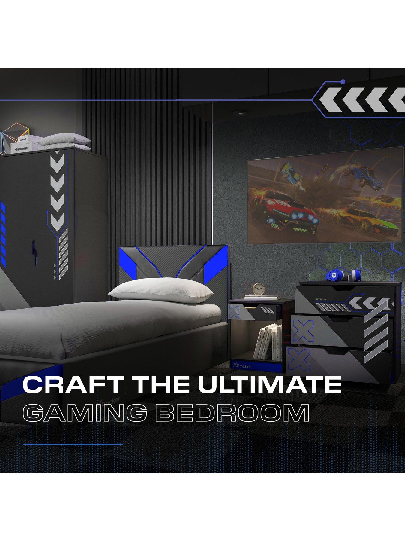  image of x-rocker-octane-3-piece-furniture-set-ndash-bedside-table-chest-and-wardrobe-blue
