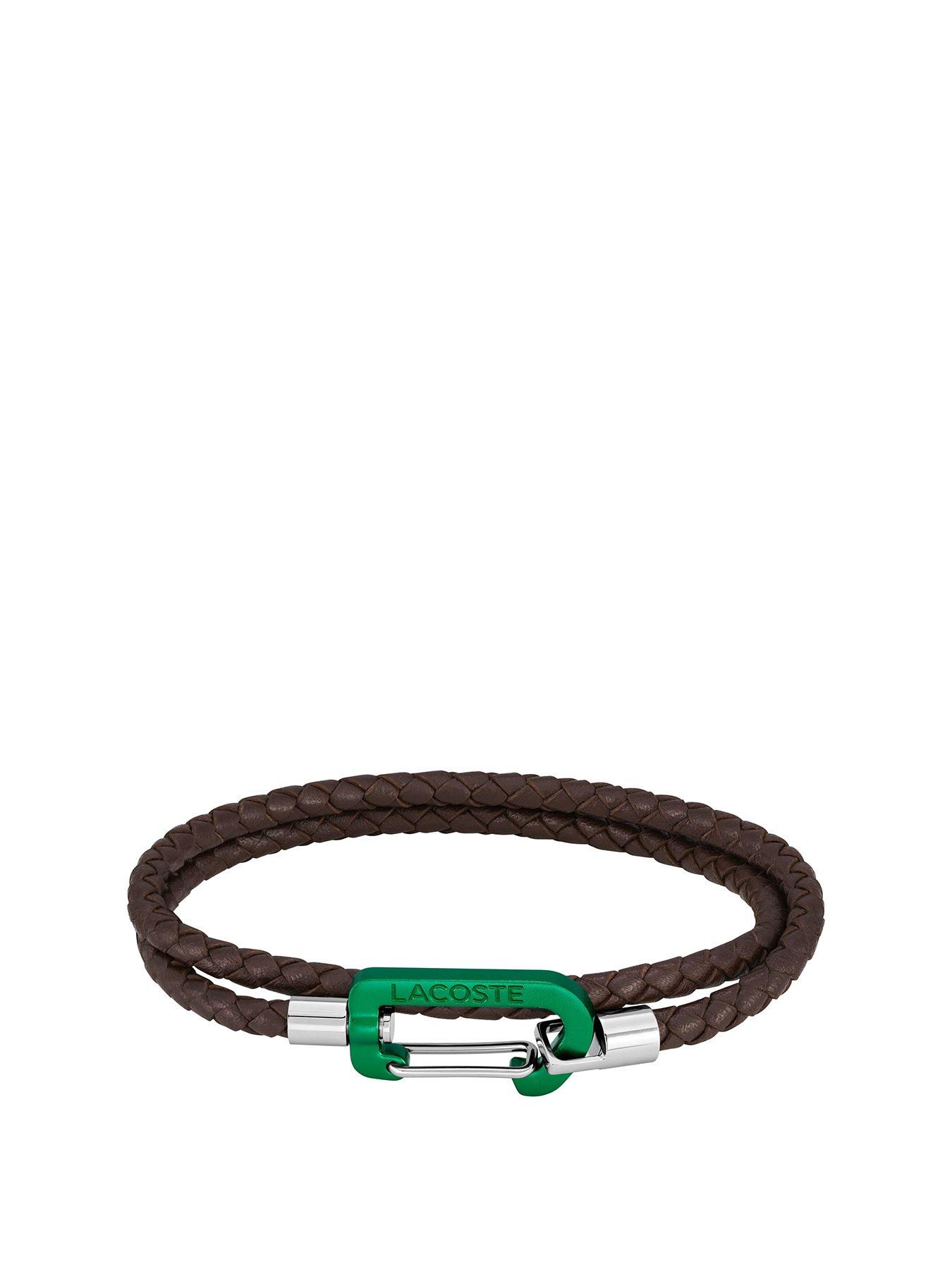 Image 1 of 3 of Lacoste Matt Mens Braided Leather Double Wrap Bracelet - Green