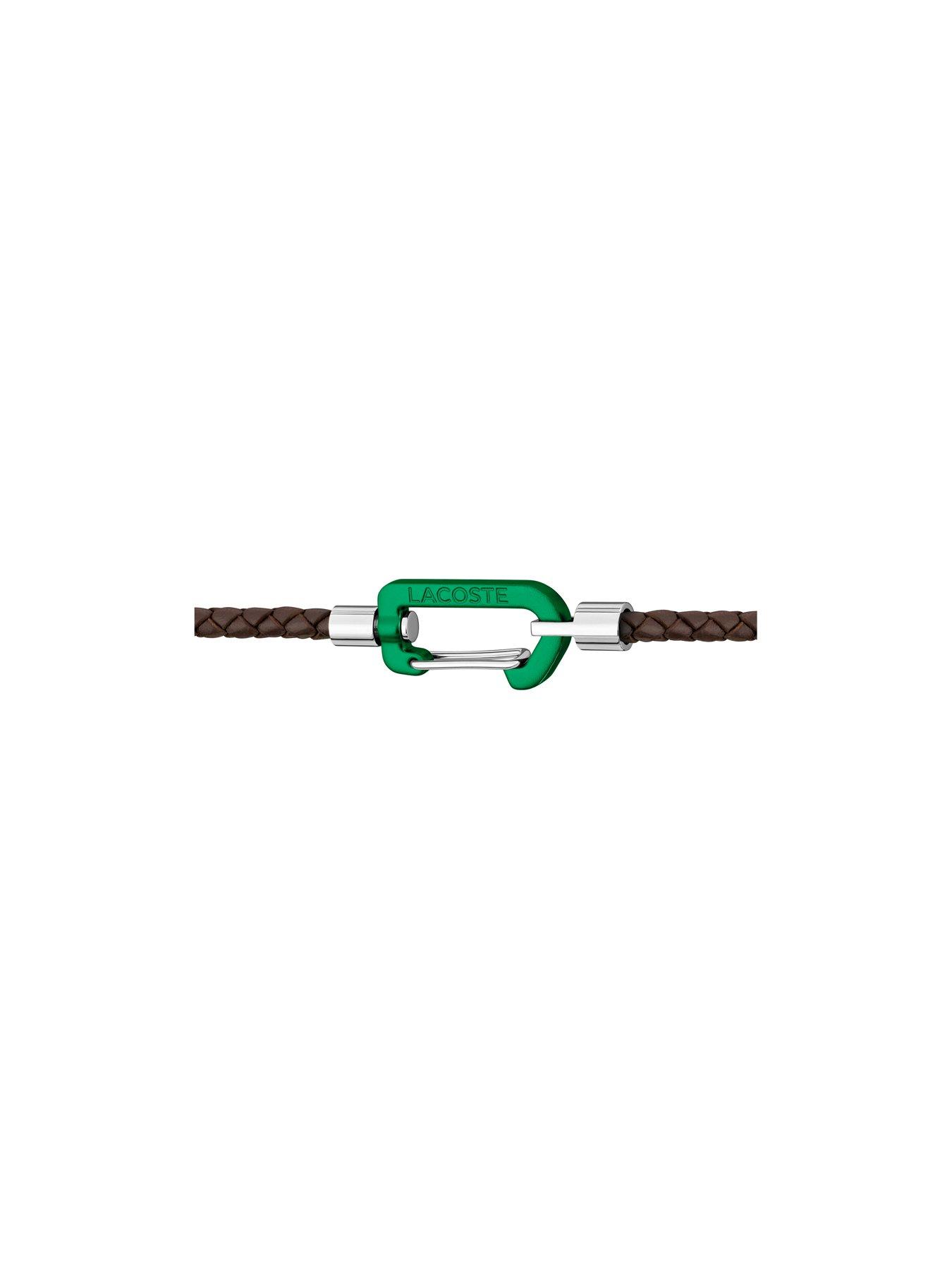 Image 2 of 3 of Lacoste Matt Mens Braided Leather Double Wrap Bracelet - Green