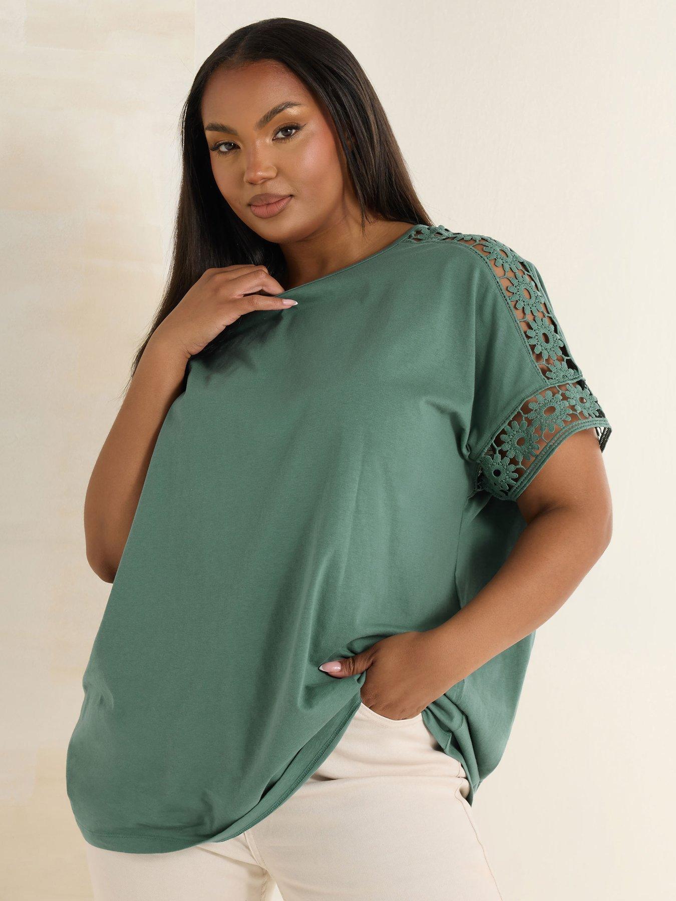 undefined Curve Boxy Crochet Insert T-Shirt - Green