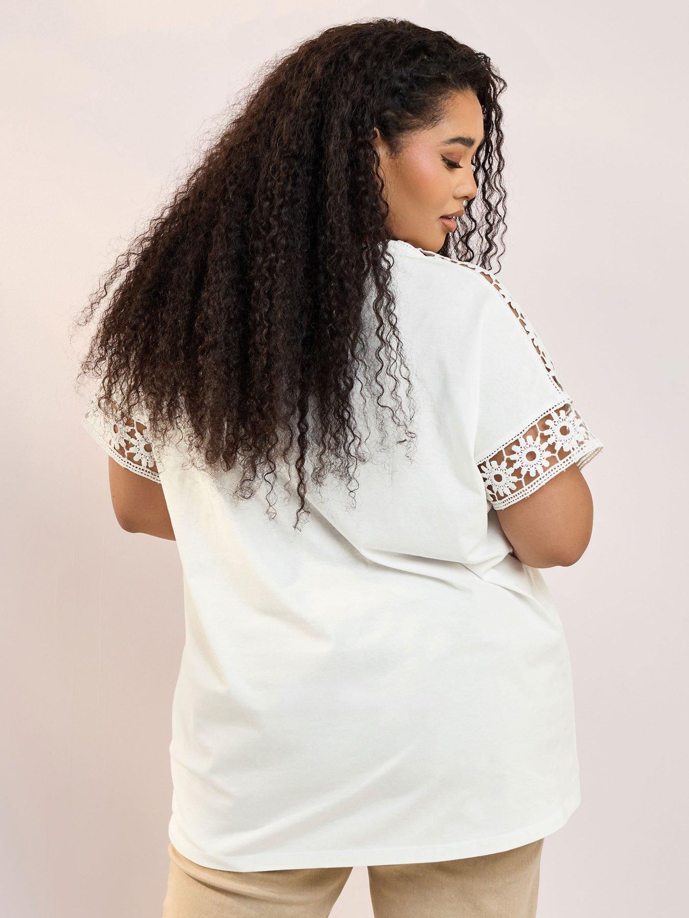  image of yours-curve-boxy-crochet-insert-t-shirt-white