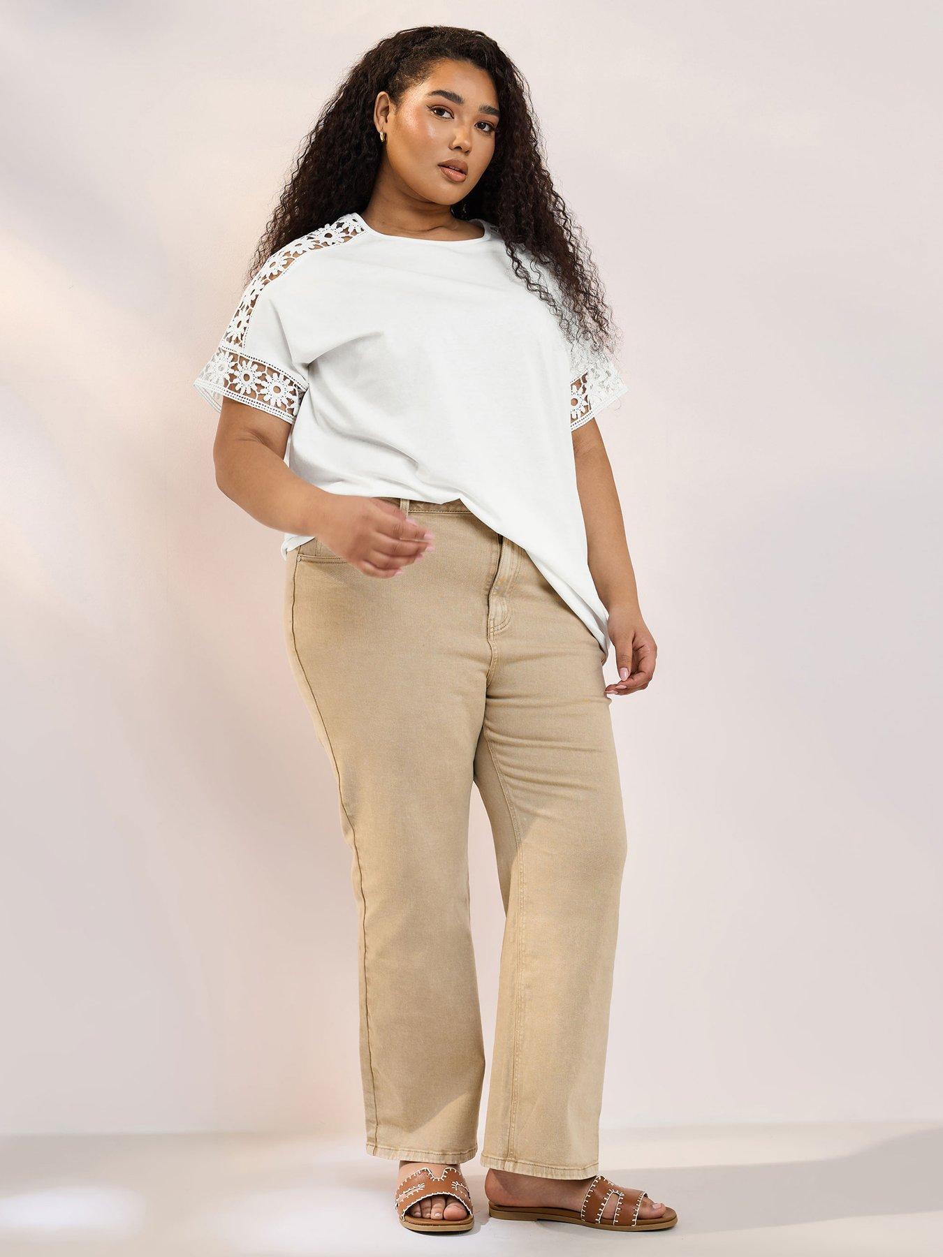  image of yours-curve-boxy-crochet-insert-t-shirt-white