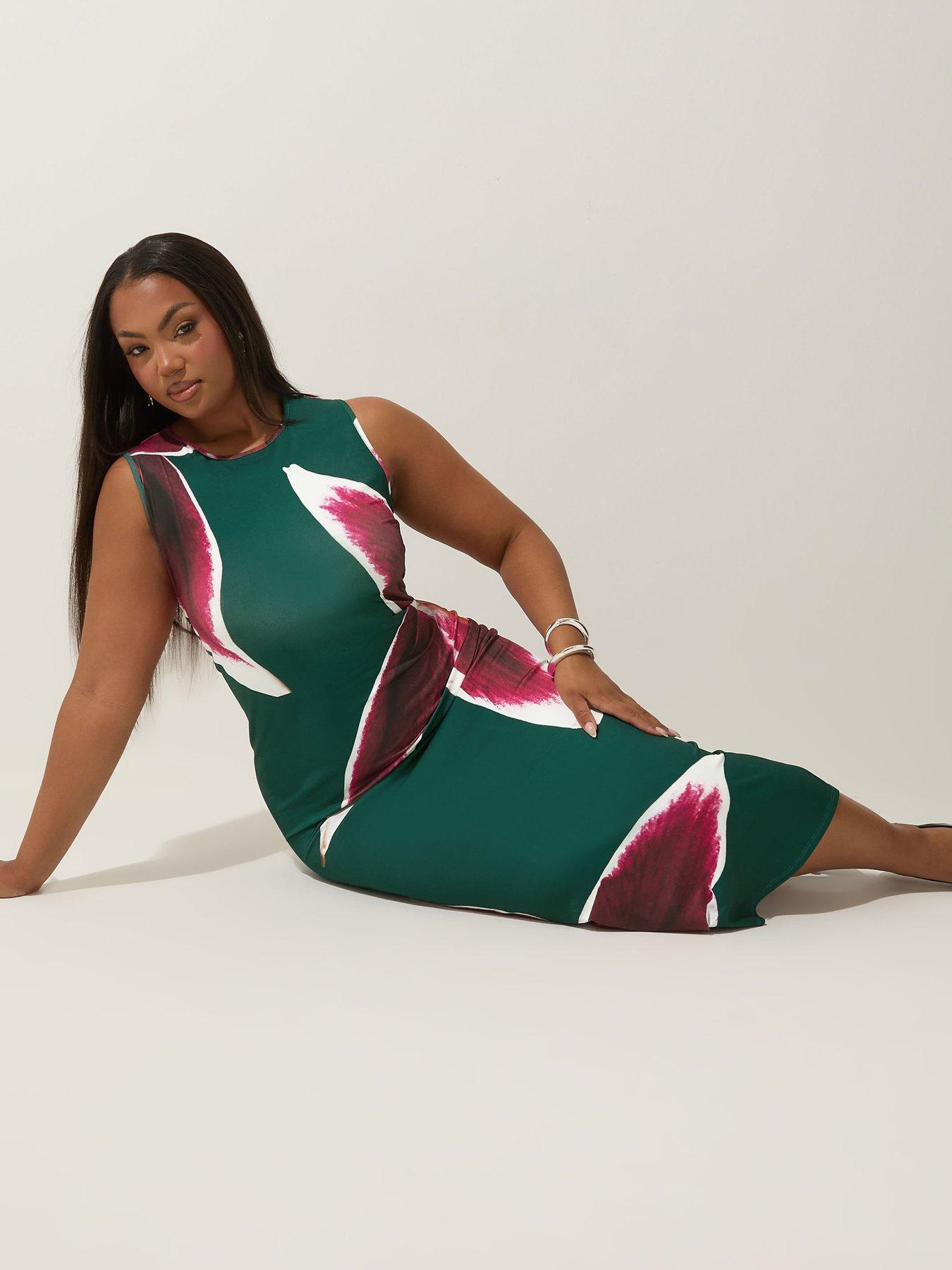 undefined Curve Flower Dress - Green