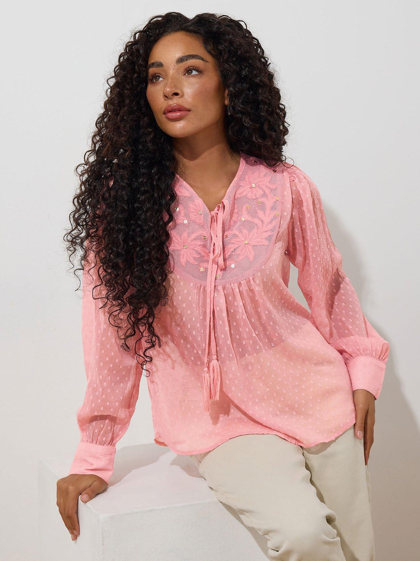undefined Petite Long Sleeve Boho Blouse - White