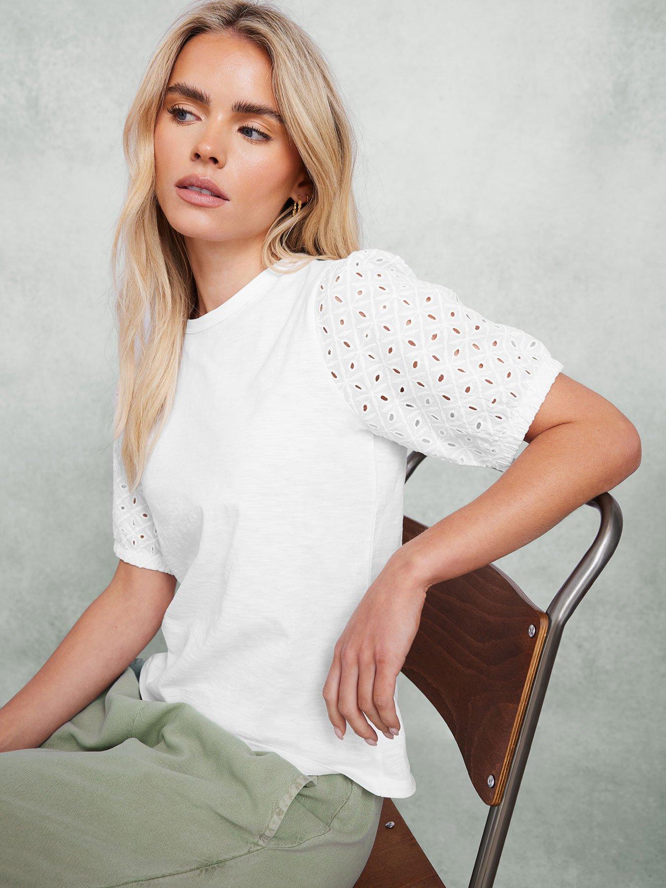 undefined Petite Broderie Puff Sleeve T-shirt