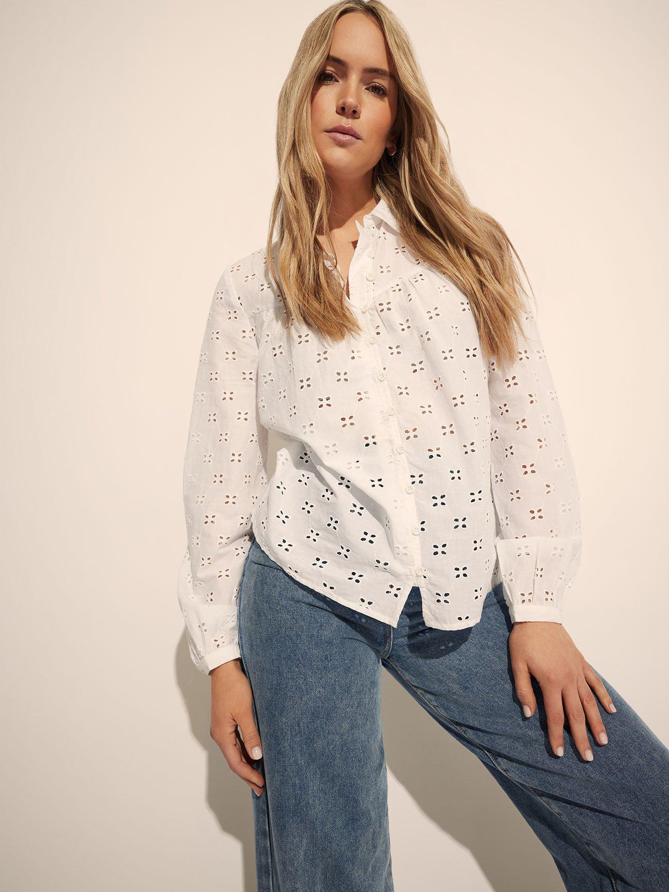 front image of long-tall-sally-broderie-yoke-shirt-white