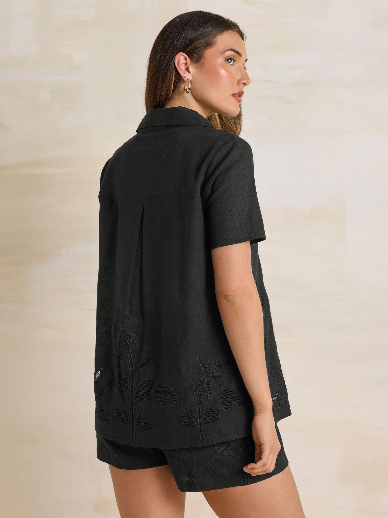  image of long-tall-sally-embroidered-hem-shirt-black