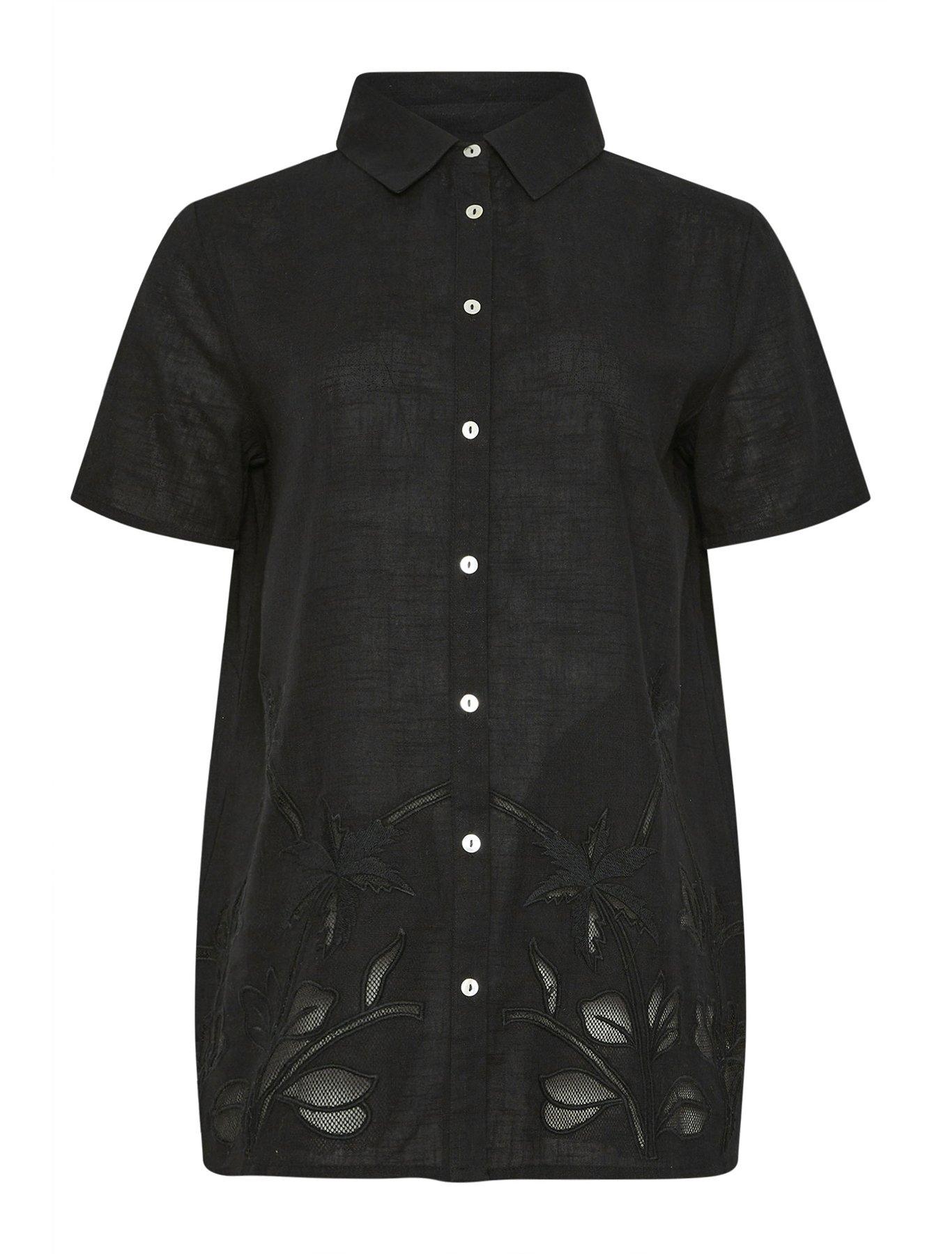  image of long-tall-sally-embroidered-hem-shirt-black