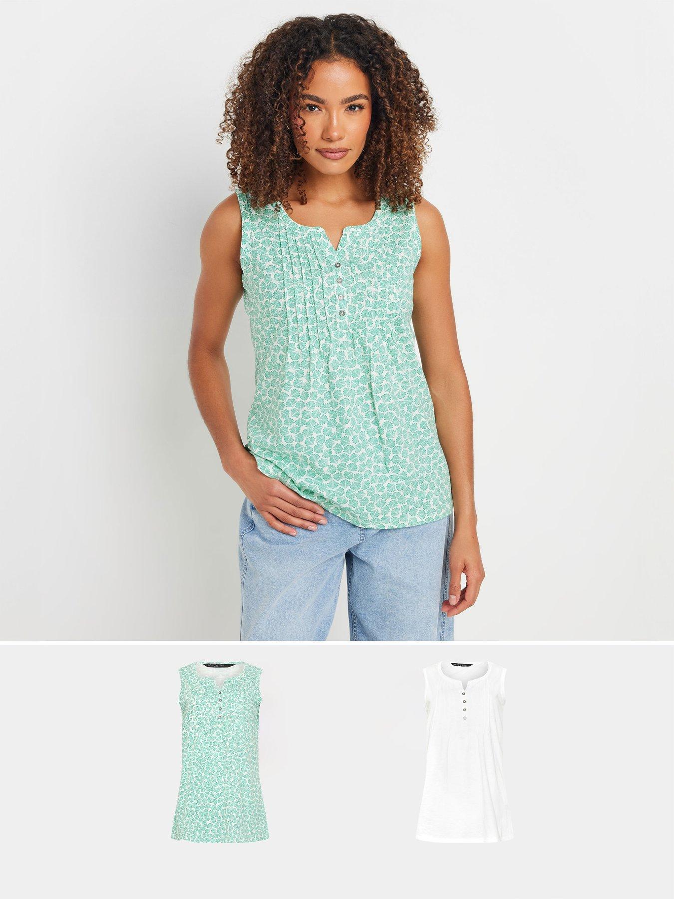 undefined 2 Pack Sleeveless Cotton Henley Top - Grey