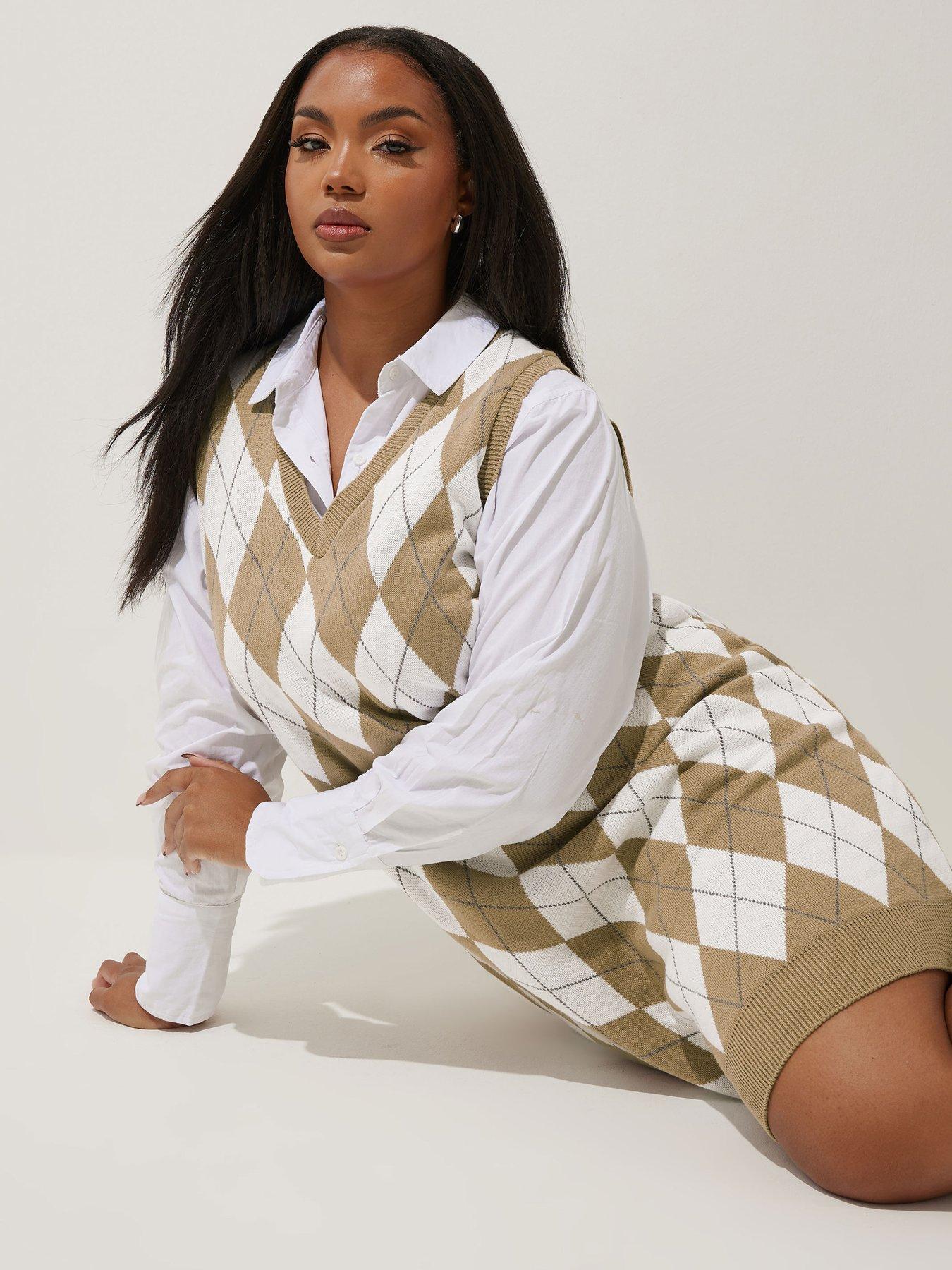  image of yours-curve-neutral-argyle-dress