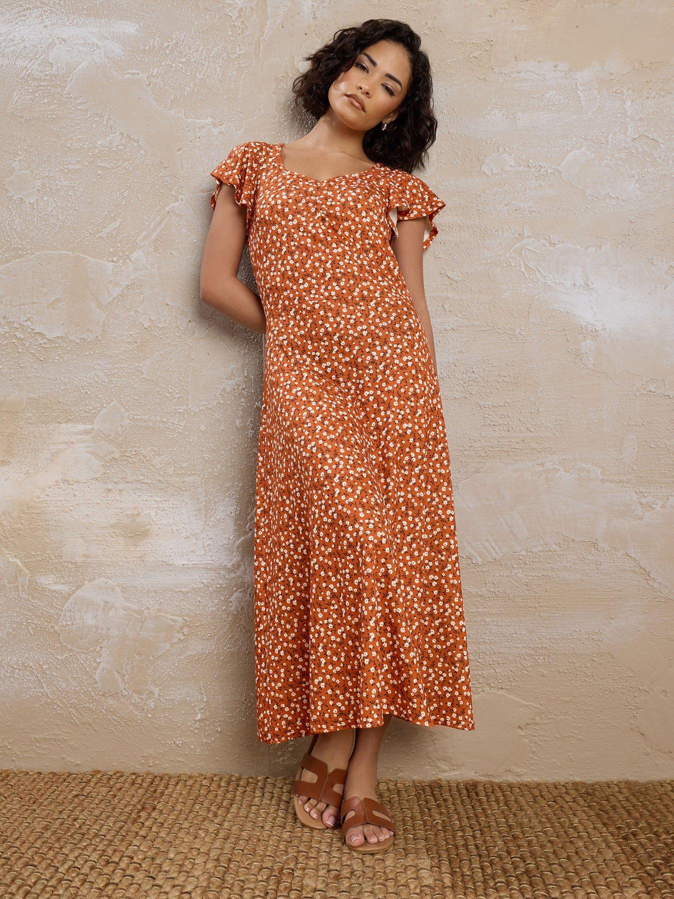 pixiegirl-petite-ditsy-flutter-sleeve-midi-dress