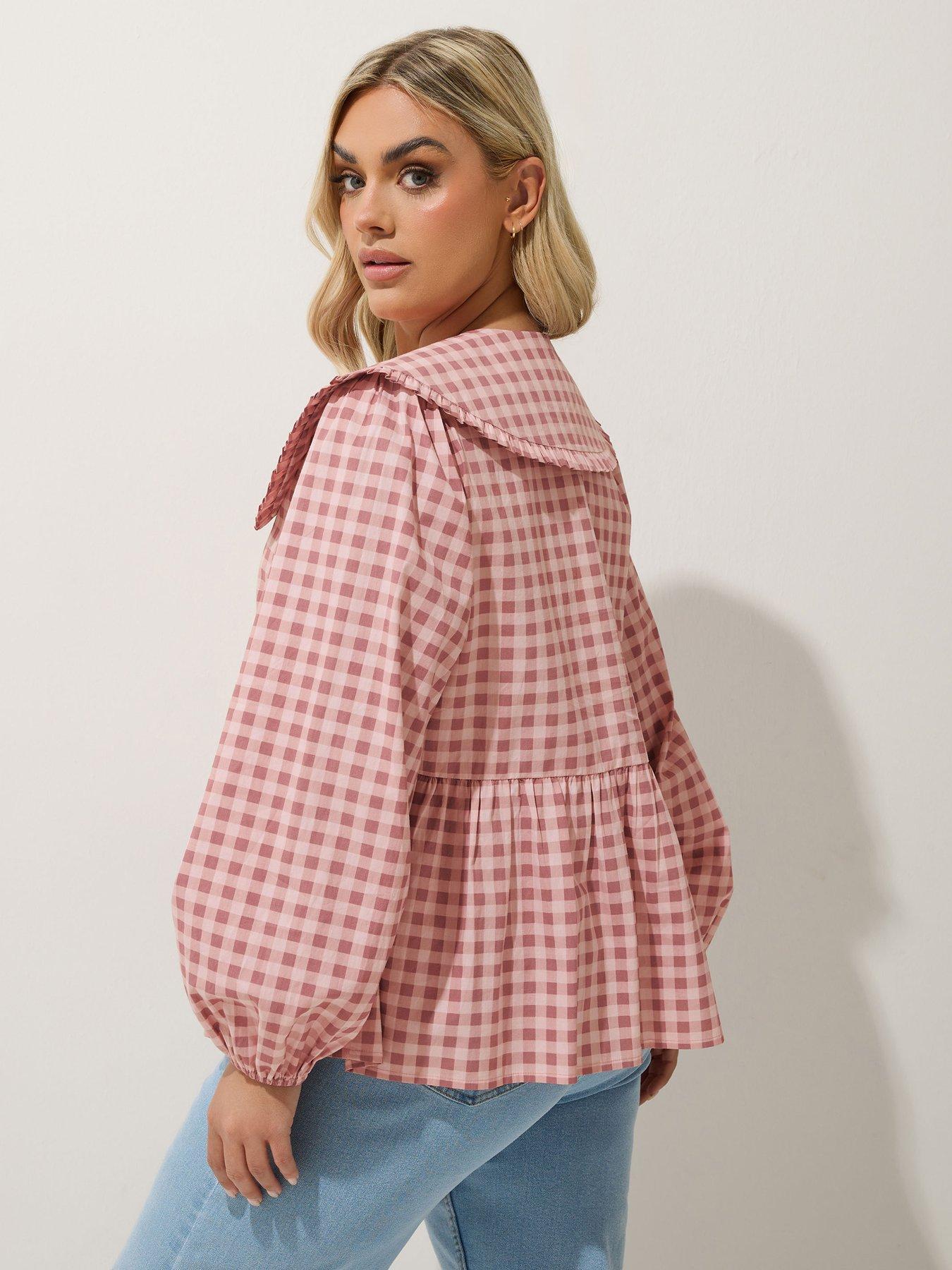 stillFront image of yours-curve-gingham-collar-blouse-pink